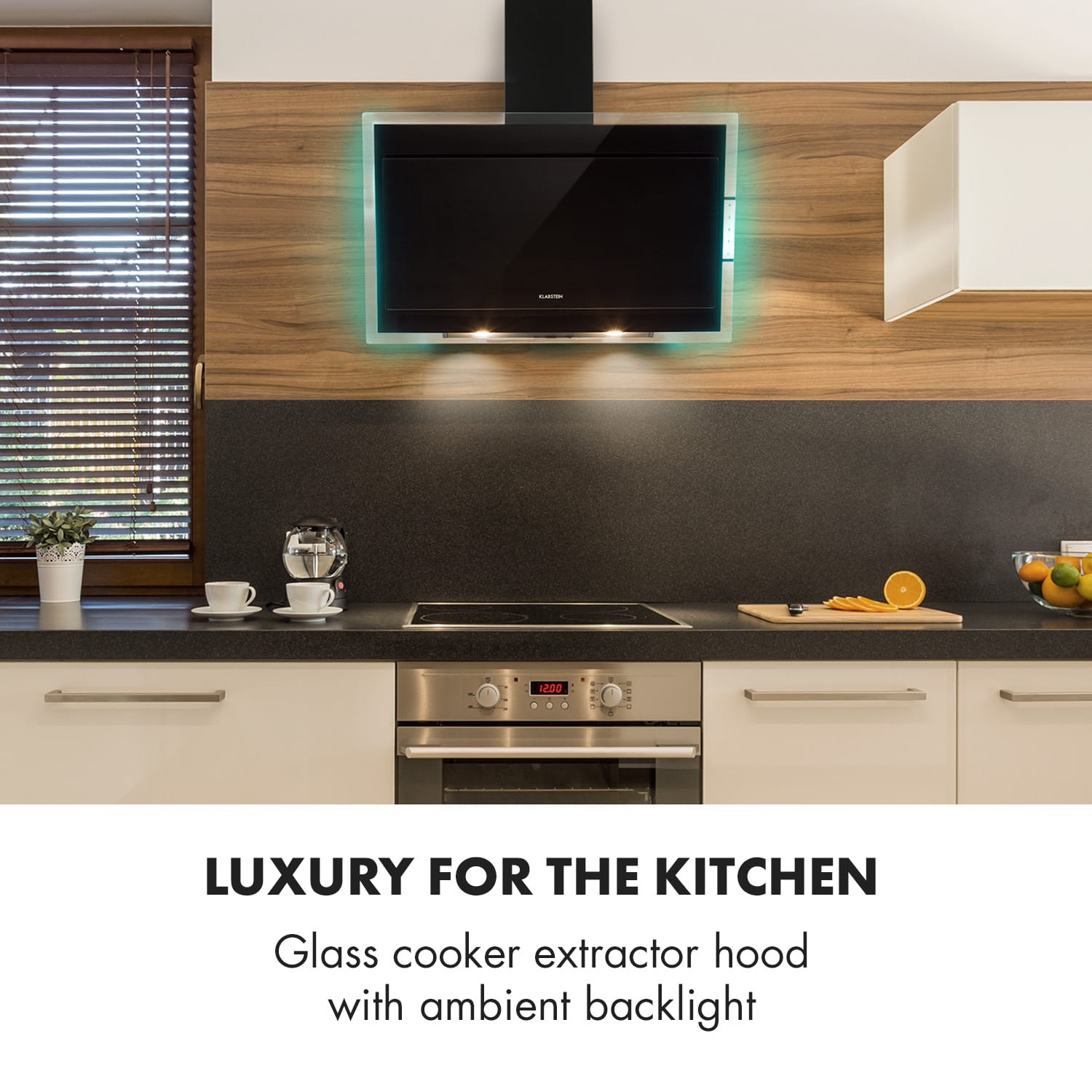 Mirage 90, digestor, 90 cm, nástenný, 550 m³/h, A++, dotykový panel, RGB svetlo, čierny 