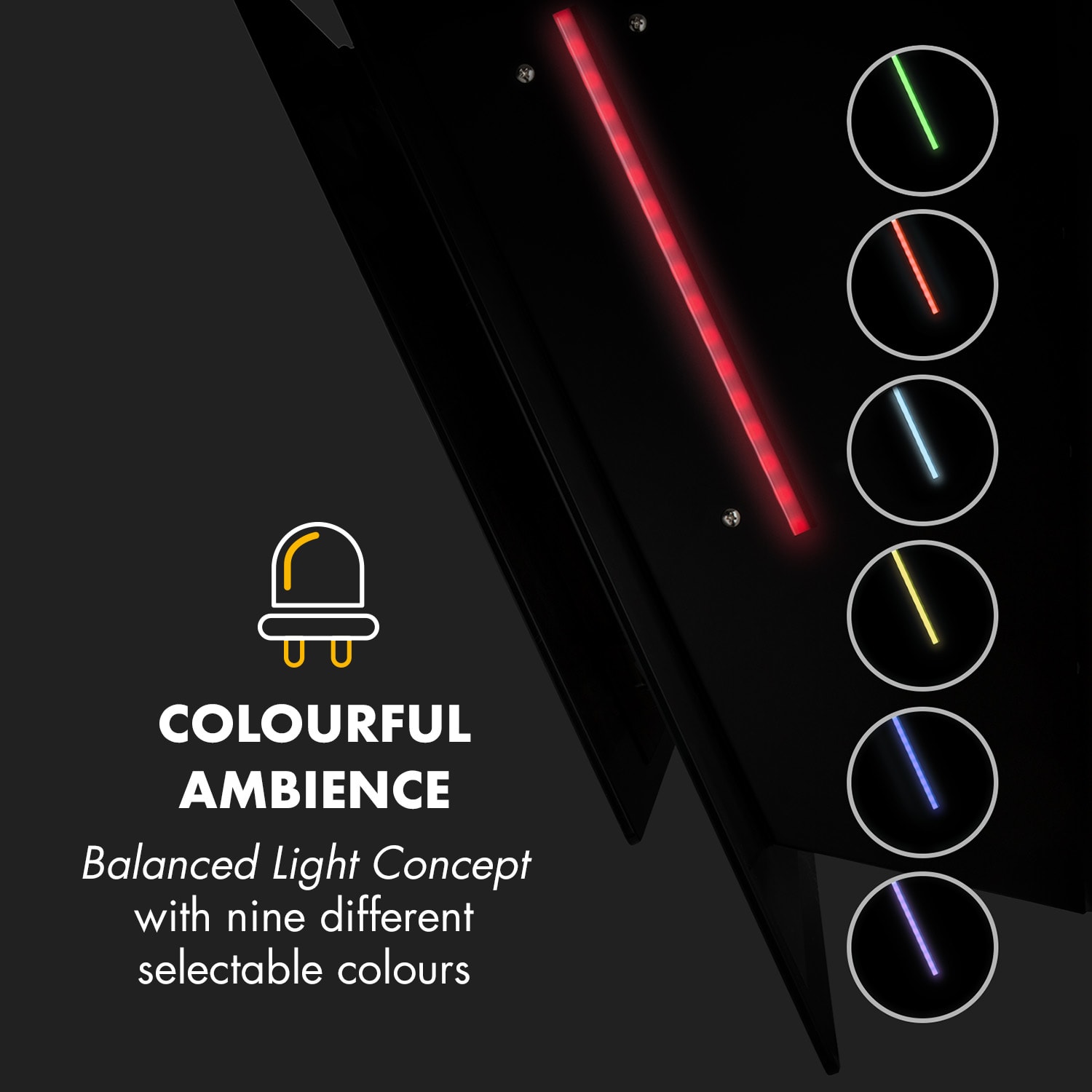 Mirage 90, digestor, 90 cm, nástenný, 550 m³/h, A++, dotykový panel, RGB svetlo, čierny 