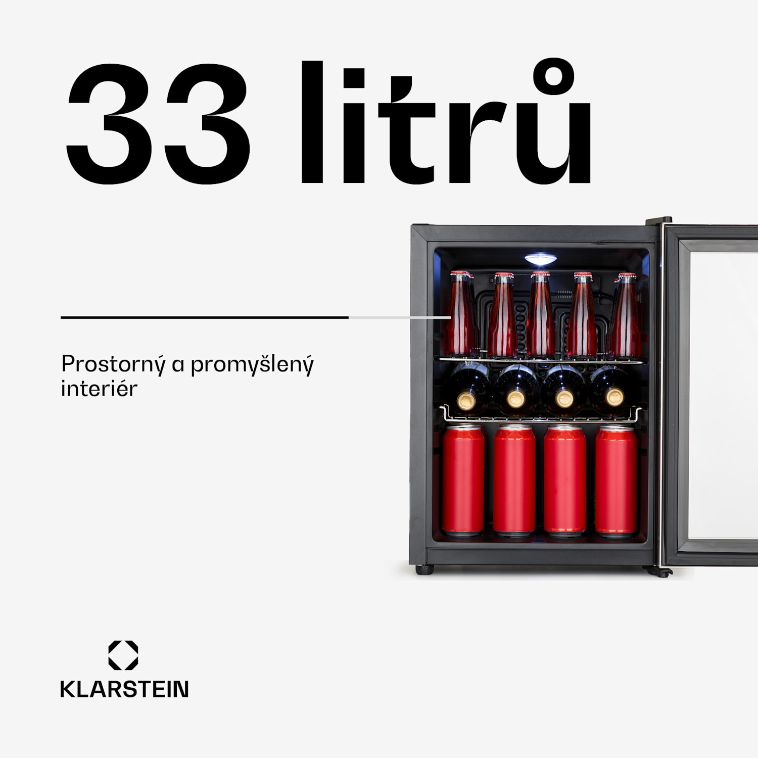 Beersafe M, lednice, energetická třída C, LED, 2 police, skleněné dveře, nerezová ocel 