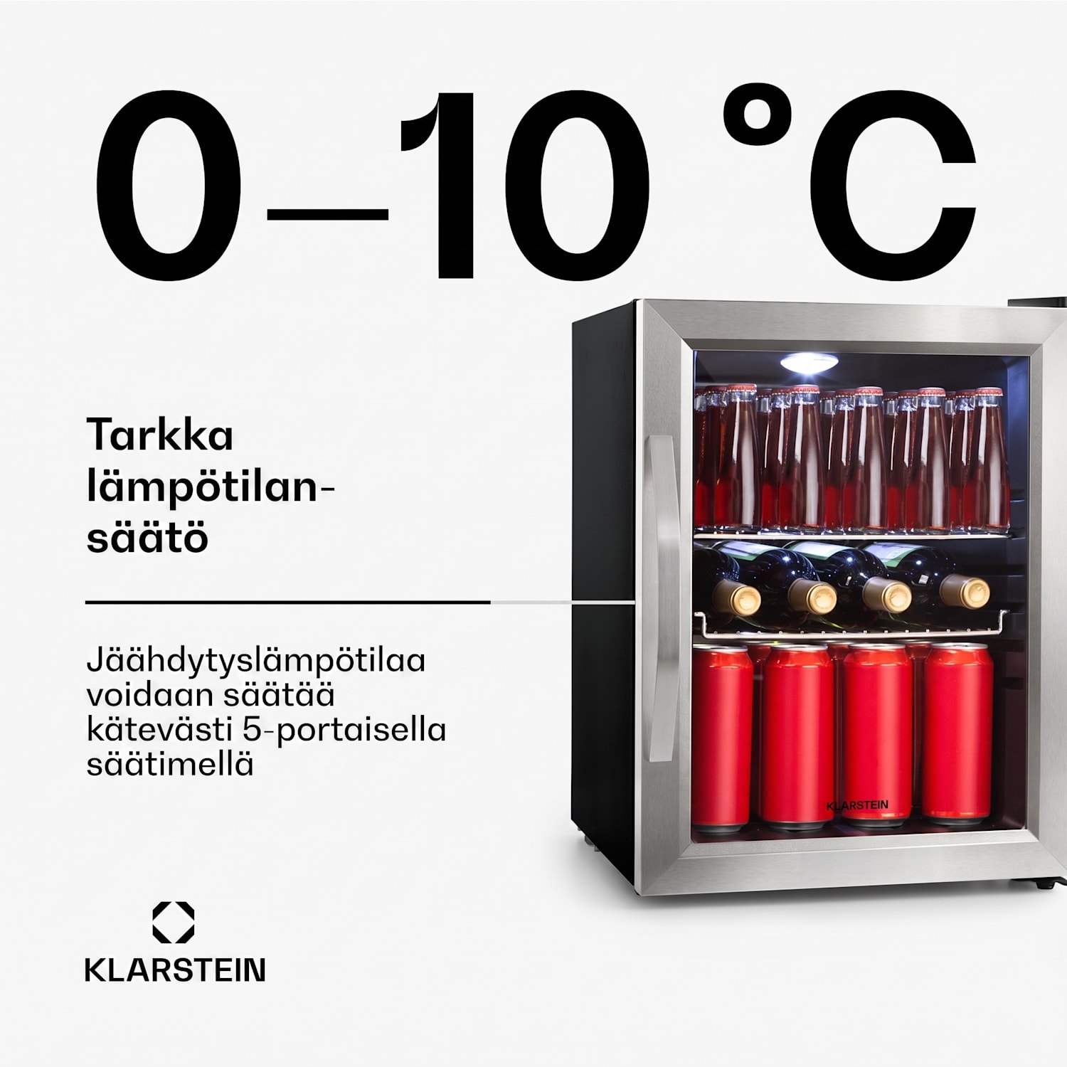 Beersafe M jääkaappi 33 litraa 2 hyllyä panoraamalasiovi ruostumaton teräs 33 L | Musta | Hopea
