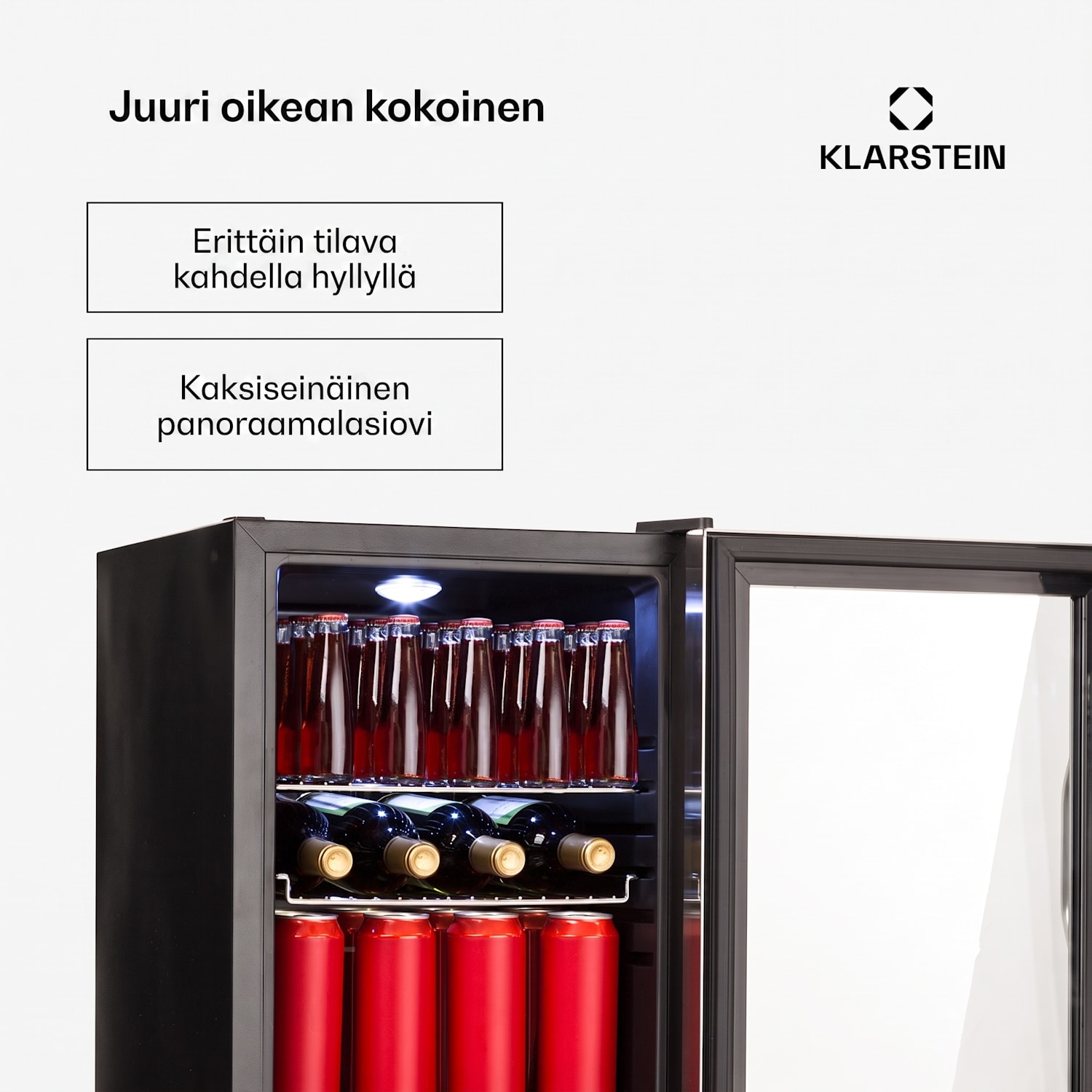 Beersafe M jääkaappi 33 litraa 2 hyllyä panoraamalasiovi ruostumaton teräs 33 L | Musta | Hopea