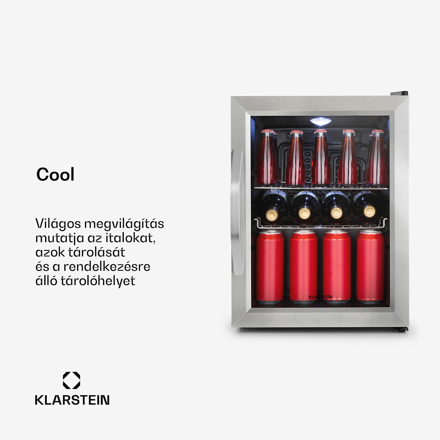 Beersafe M, hűtőszekrény, C energiahatékonysági osztály, LED, 2 fém rács, üvegajtó, fekete 33 Ltr | Rozsdamentes acél
