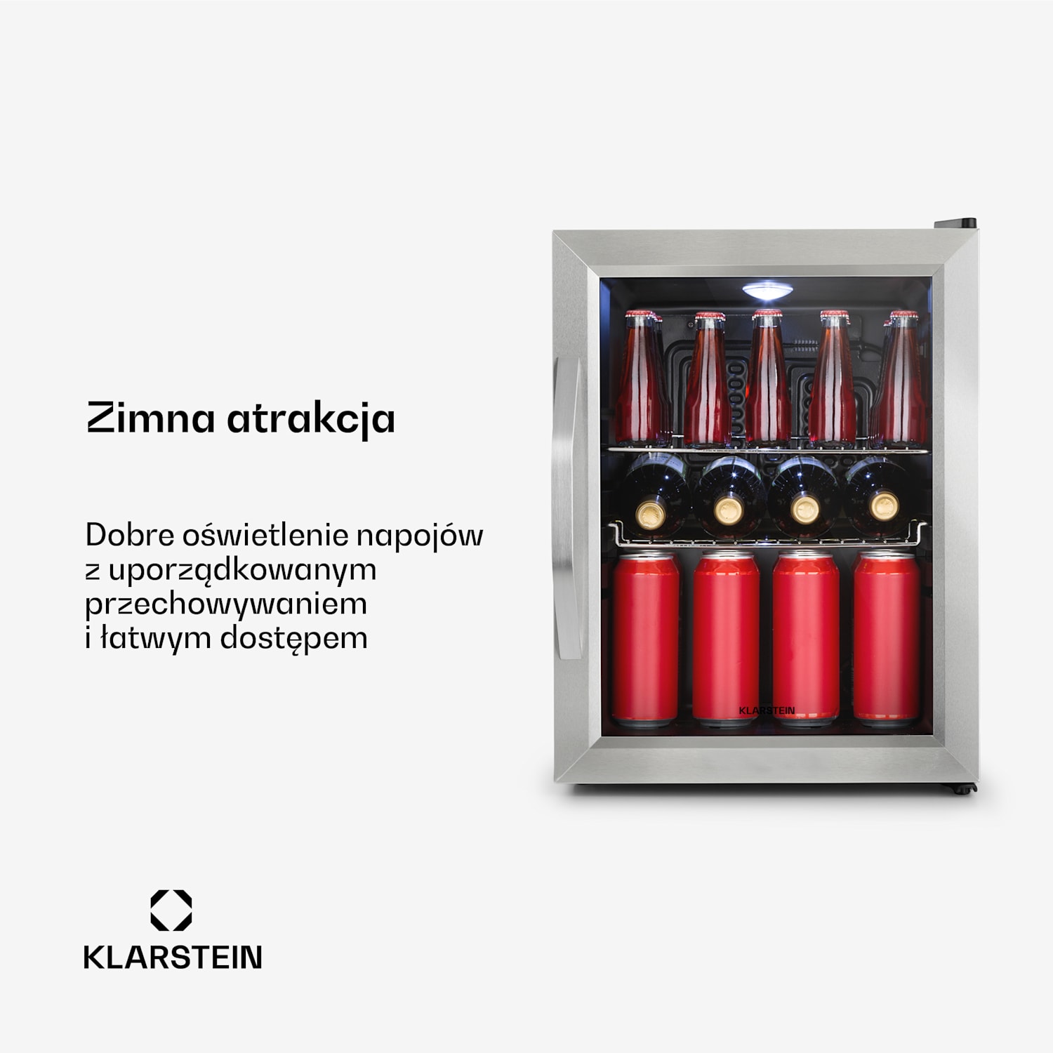 Beersafe M, lodówka na napoje, klasa energetyczna C, LED, 2 kratki metalowe, szklane drzwi 
