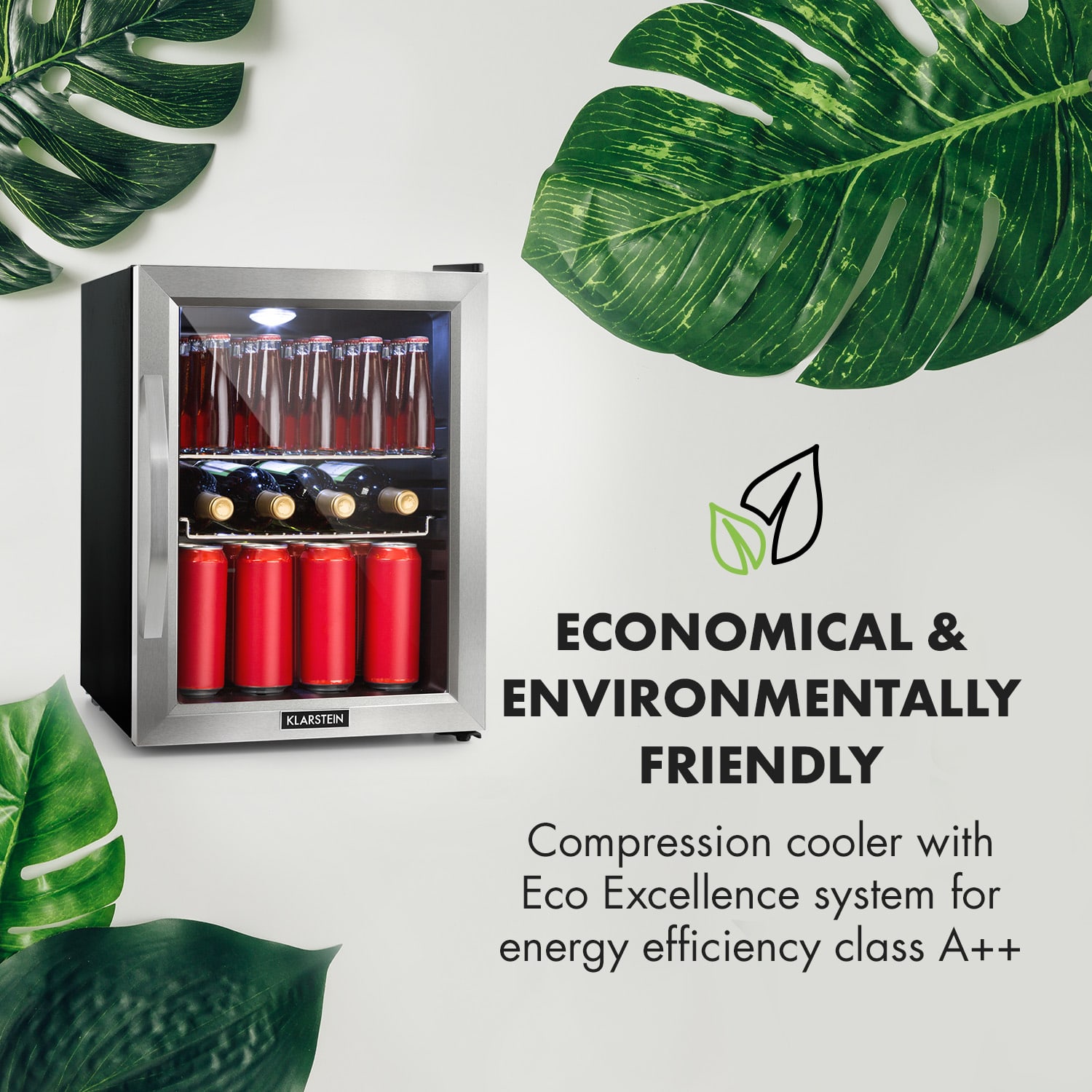 Beersafe M Kühlschrank 33 Liter 2 Böden Panoramaglastür Edelstahl 33 Ltr | Edelstahl