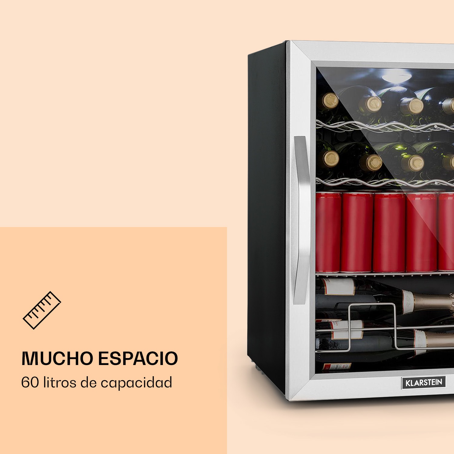 Nevera Beersafe XL Mix It Edition, 60 litros, 4 estantes, puerta de cristal panorámica 