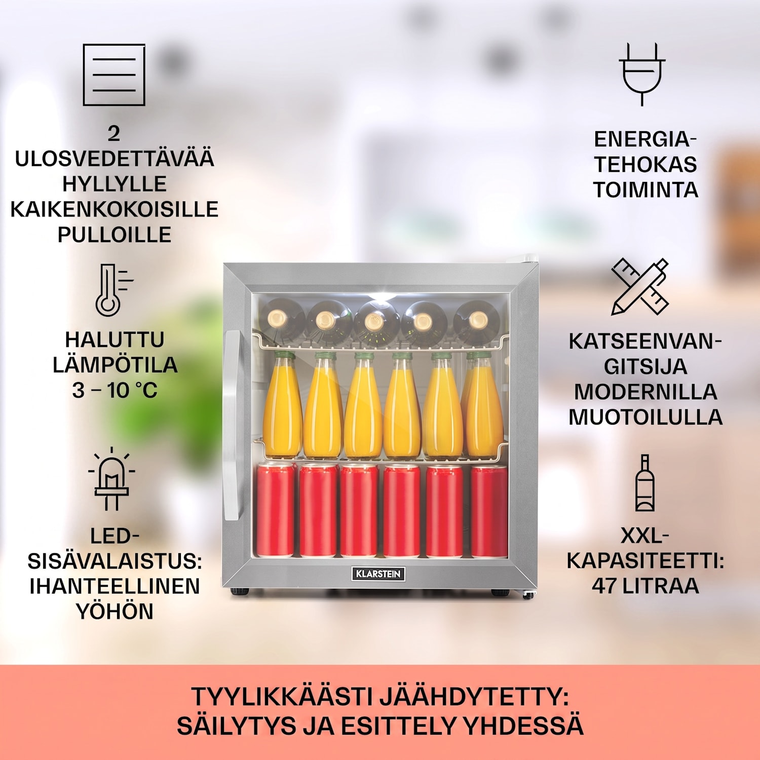 Beersafe L Crystal White jääkaappi 47 litraa 2 hyllyä panoraamalasiovi ruostumaton teräs 47 L | Valkoinen