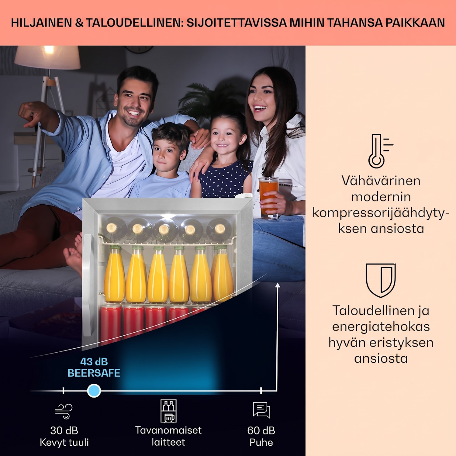 Beersafe L Crystal White jääkaappi 47 litraa 2 hyllyä panoraamalasiovi ruostumaton teräs 47 L | Valkoinen