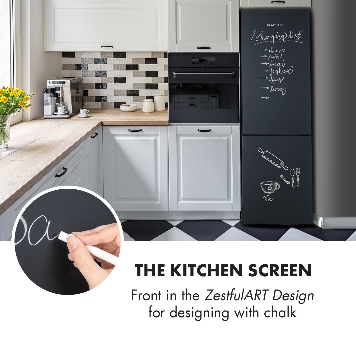 Miro XL koel-vriescombinatie 180/69 l Black-Board-Front 251 ltr