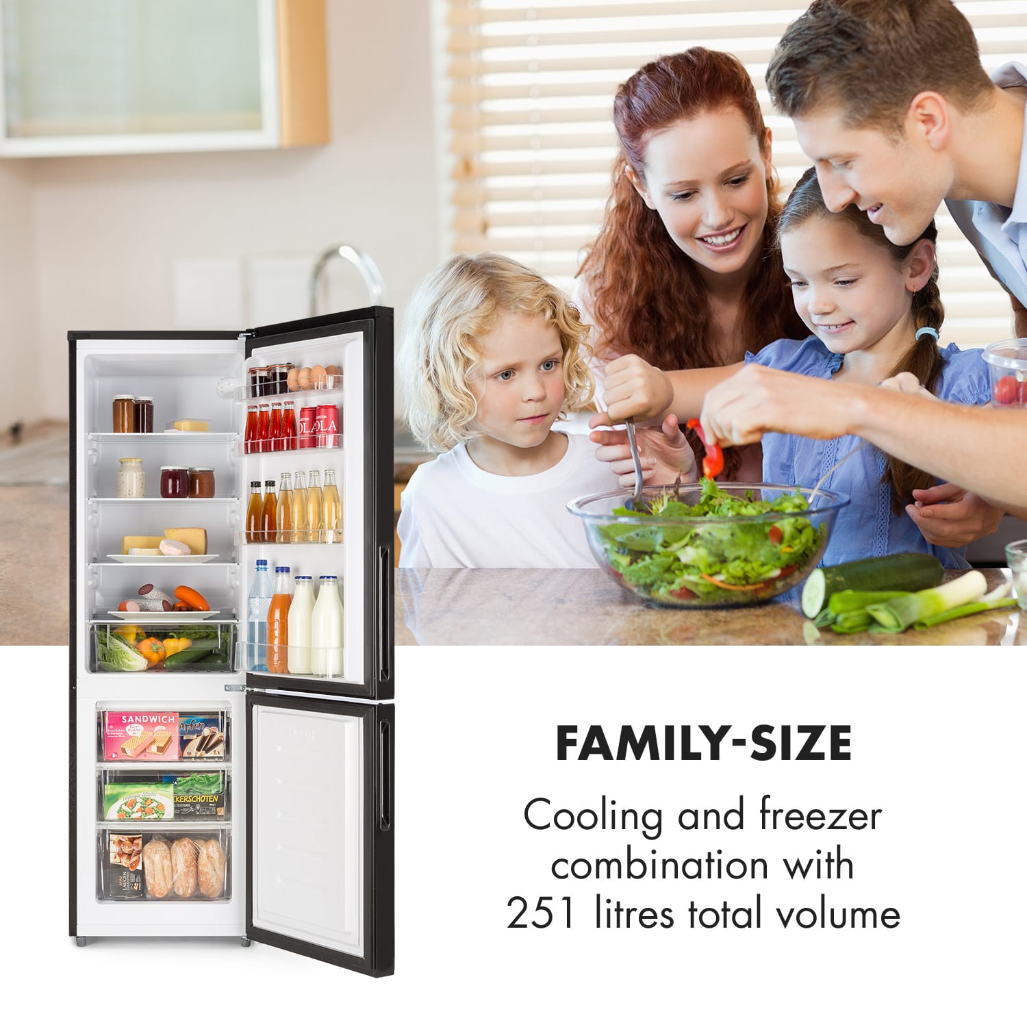 Miro XL koel-vriescombinatie 180/69 l Black-Board-Front 251 ltr