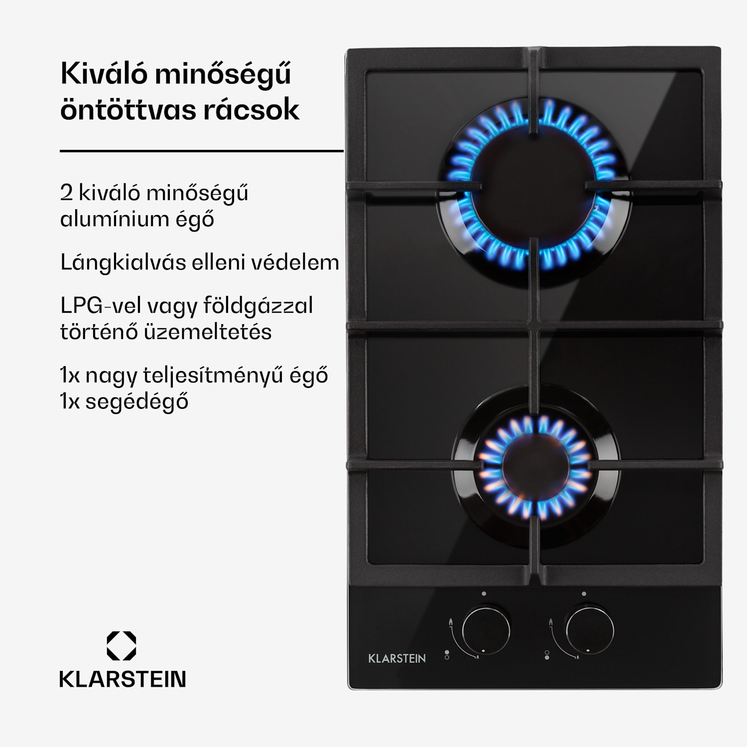 Ignito Domino, gázfőzőlap, 2 Sabaf égő, üvegkerámia, fekete 30 cm | Fekete