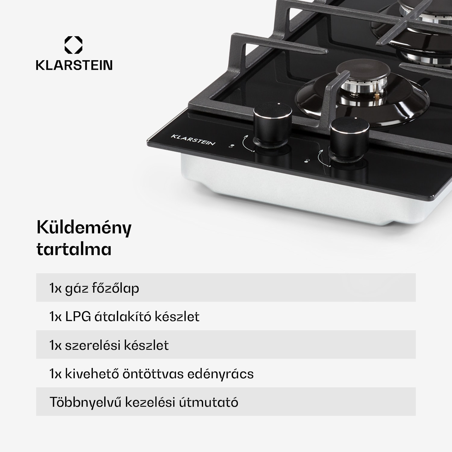 Ignito Domino, gázfőzőlap, 2 Sabaf égő, üvegkerámia, fekete 30 cm | Fekete