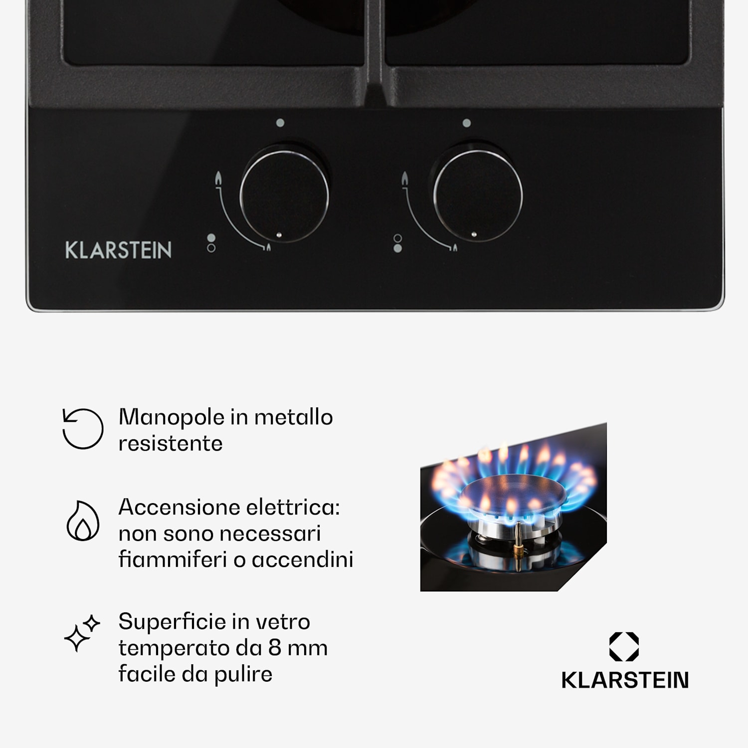 Ignito Domino Piano cottura a gas a due fuochi bruciatori vetroceramica nero 30 cm | Nero