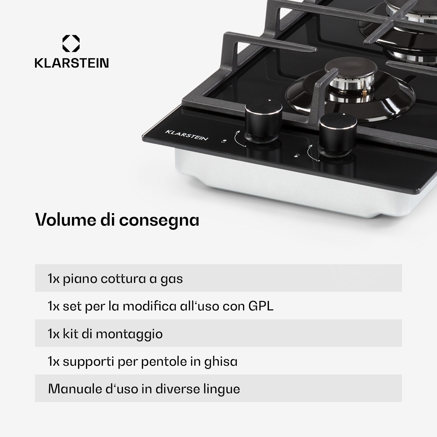 Ignito Domino Piano cottura a gas a due fuochi bruciatori vetroceramica nero 30 cm | Nero