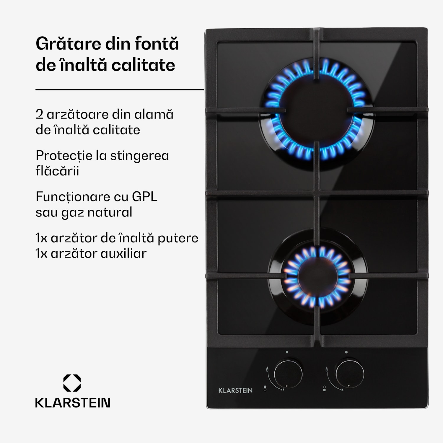 Ignito Domino, plită de gaze, 2 arzătoare, arzător Sabaf, sticlă ceramică, negru 30 cm | Negru