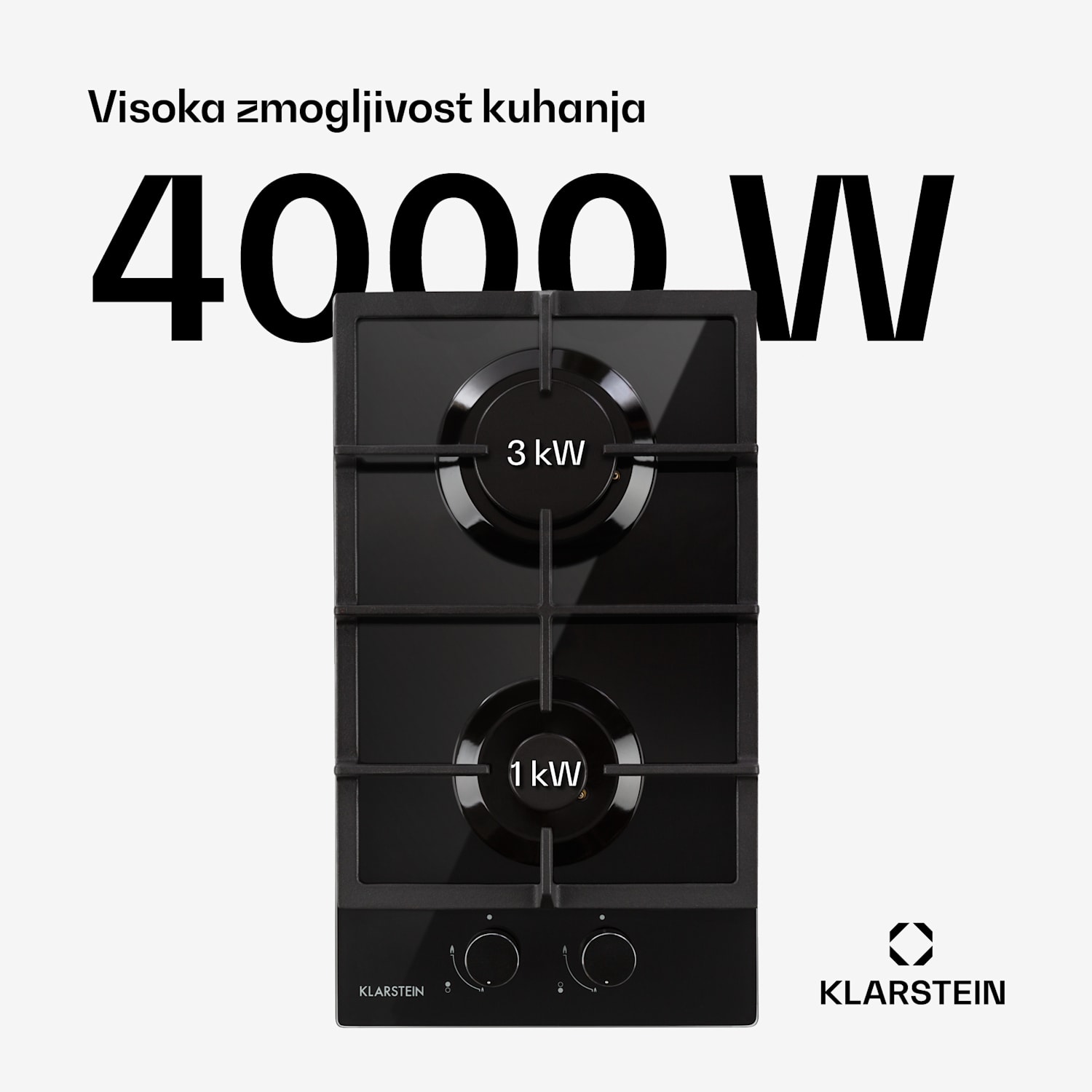 Ignito Domino, plinska kuhalna plošča, 2 gorilnika, SABAF gorilniki, steklokeramika, črna 30 cm | Črna