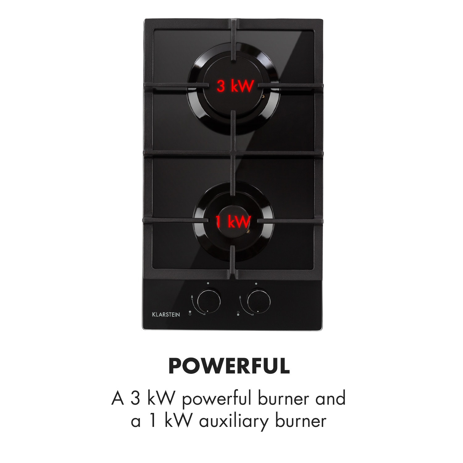 Ignito Domino Cocina a gas con 2 quemadores Vitrocerámica Negro 30 cm | Negro