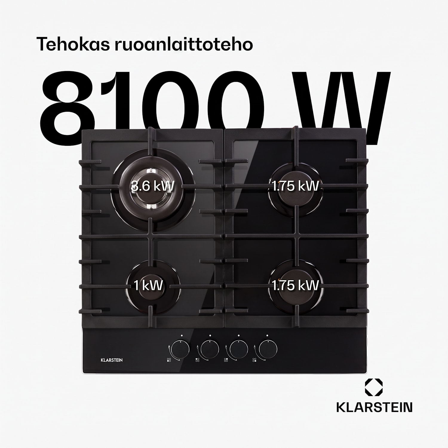 Ignito 4-alueinen kaasuliesi 4-polttimolla Sabaf-polttimet musta lasikeramiikka 60 cm | Musta