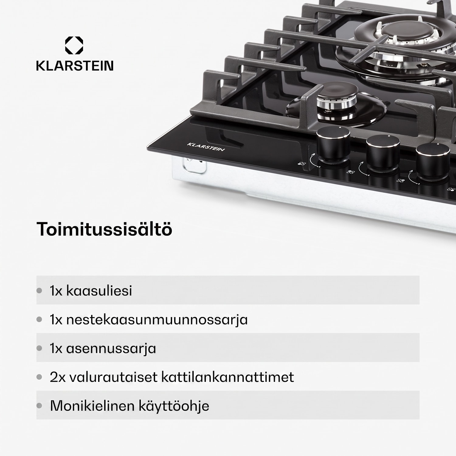 Ignito 4-alueinen kaasuliesi 4-polttimolla Sabaf-polttimet musta lasikeramiikka 60 cm | Musta