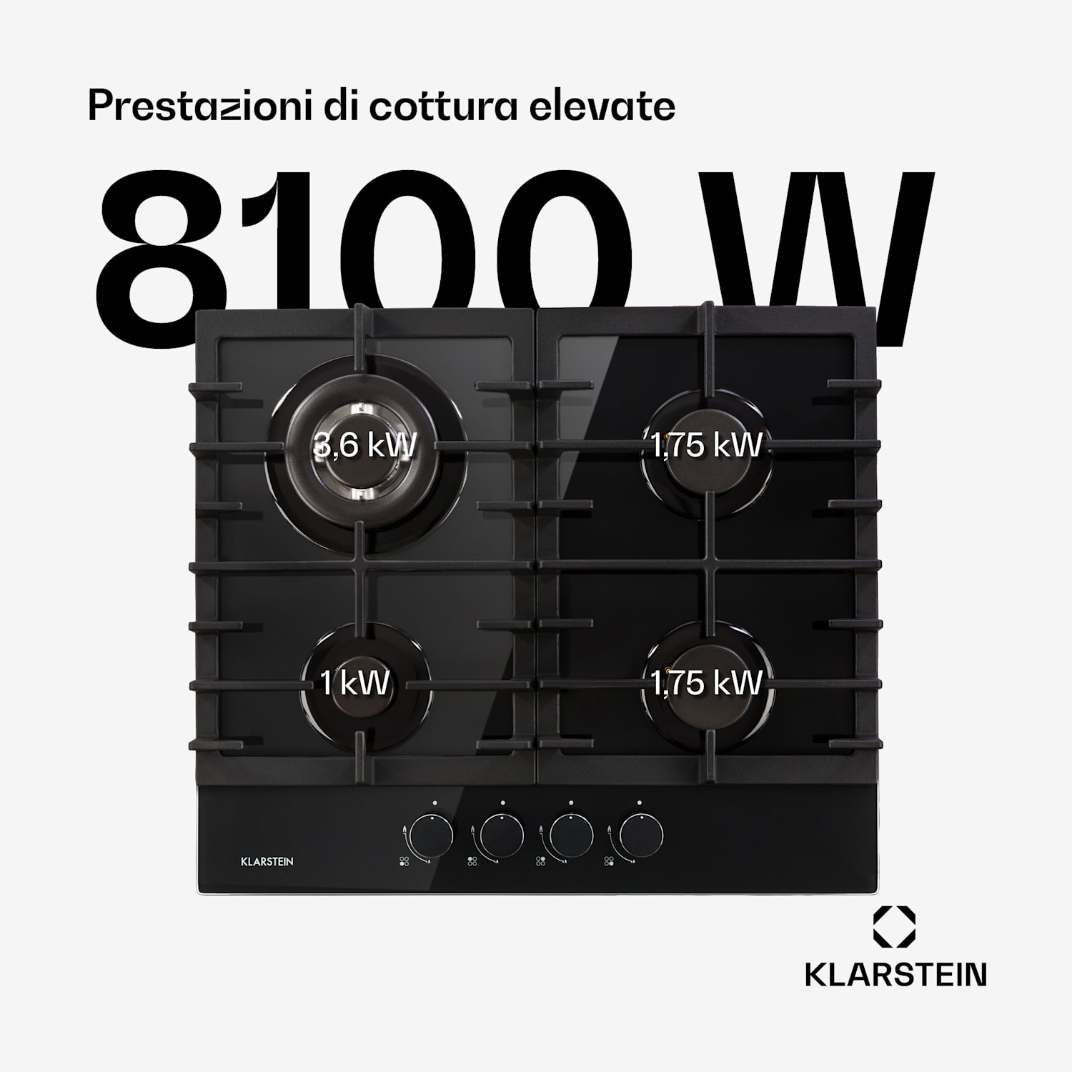 Ignito Piano cottura a gas a 4 fuochi 4 zone bruciatori vetroceramica nero 60 cm | Nero
