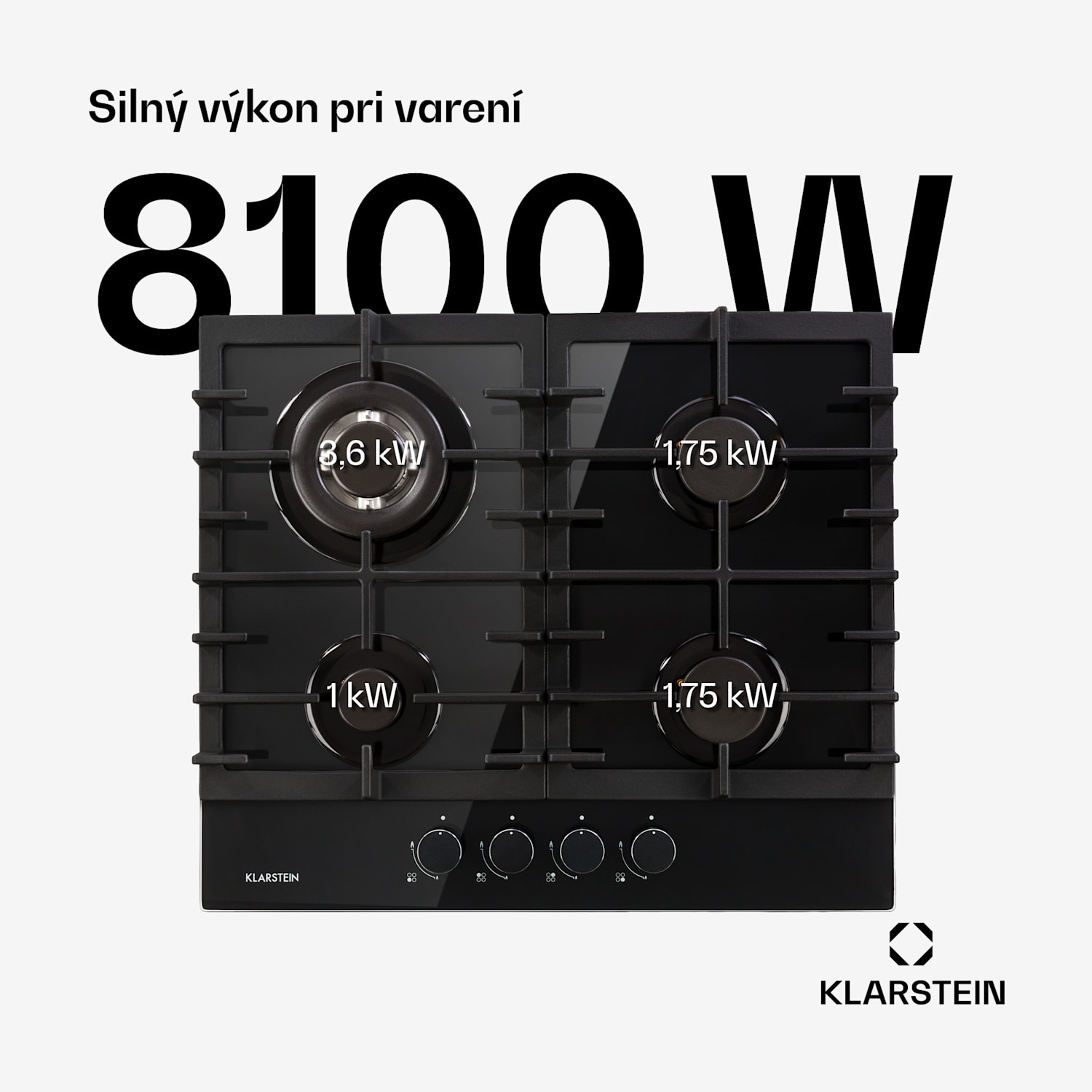 Ignito 4, plynová varná doska, 4 Sabaf horáky, sklokeramika, čierna 60 cm | Čierna