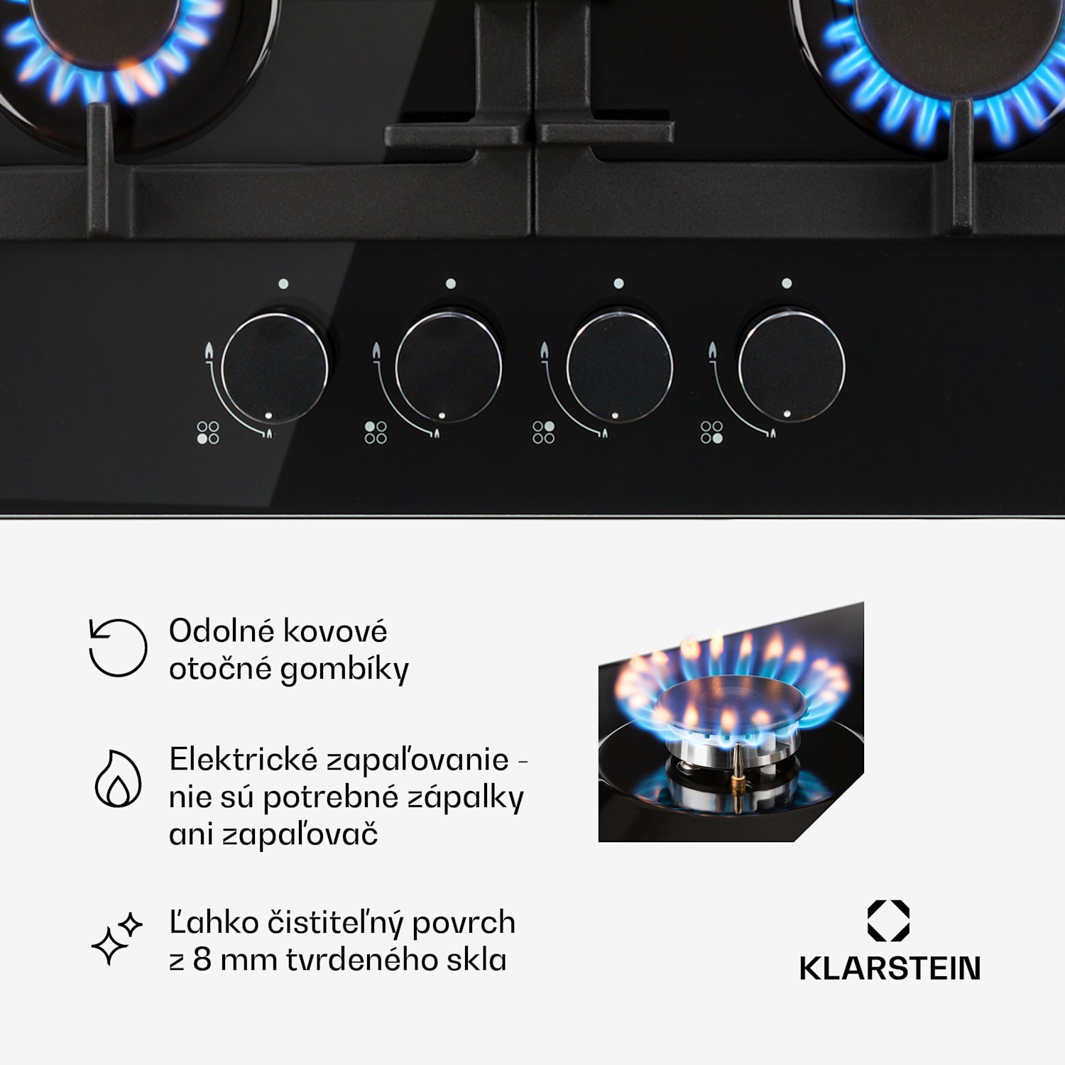 Ignito 4, plynová varná doska, 4 Sabaf horáky, sklokeramika, čierna 60 cm | Čierna