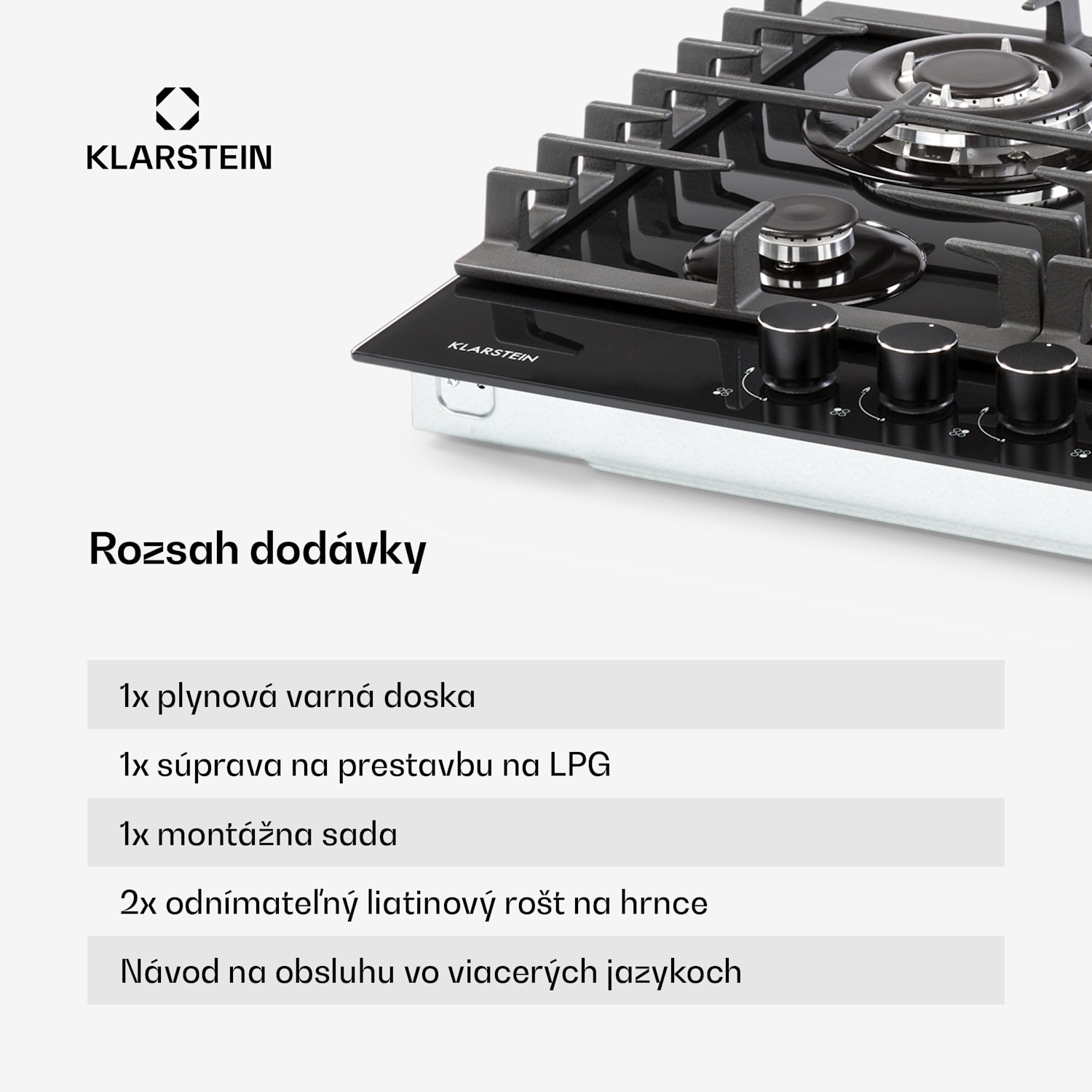 Ignito 4, plynová varná doska, 4 Sabaf horáky, sklokeramika, čierna 60 cm | Čierna