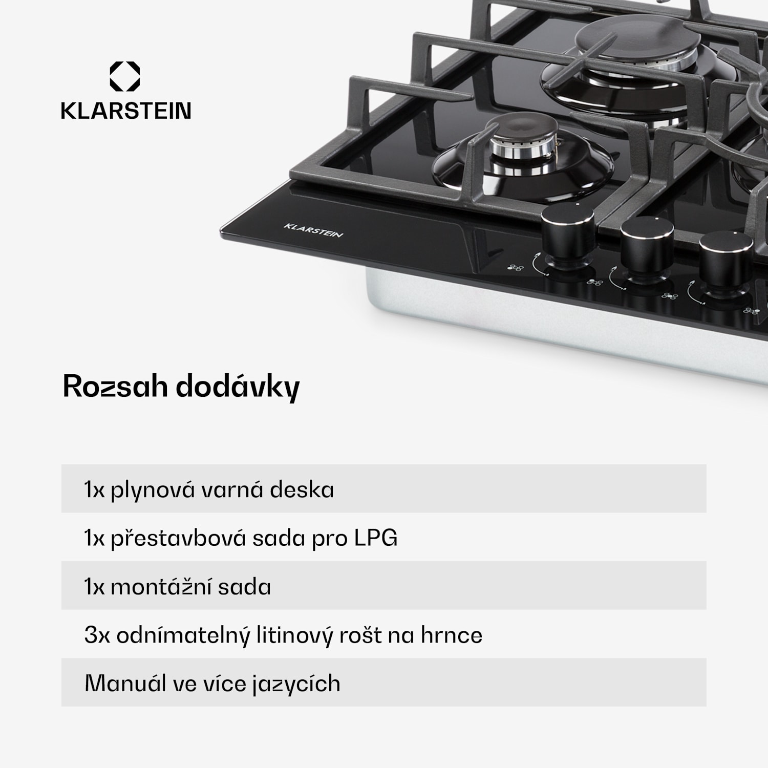 Ignito 5, plynová varná deska, 5 hořáků Sabaf, sklokeramika, černá 75cm | Černá