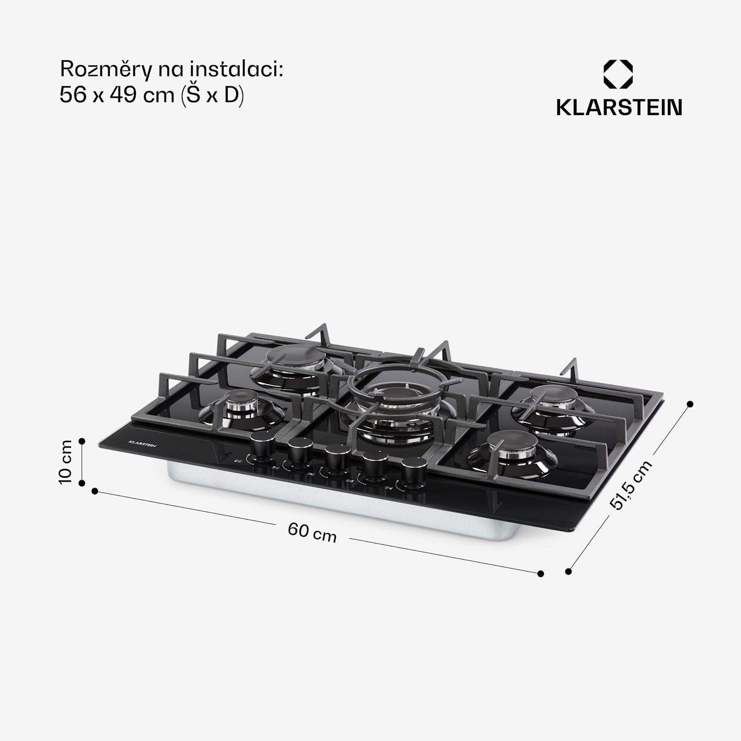 Ignito 5, plynová varná deska, 5 hořáků Sabaf, sklokeramika, černá 75cm | Černá