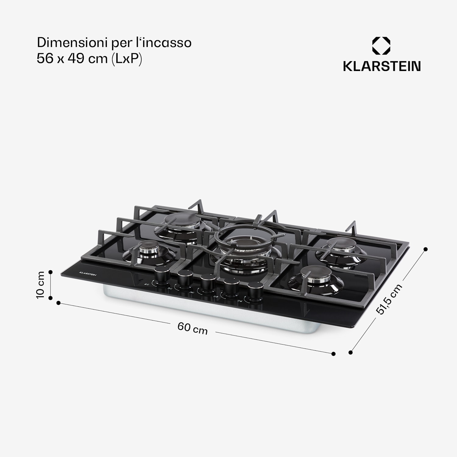 Ignito Piano cottura a gas a 5 fuochi 5 zone bruciatori vetroceramica nero 75 cm | Nero