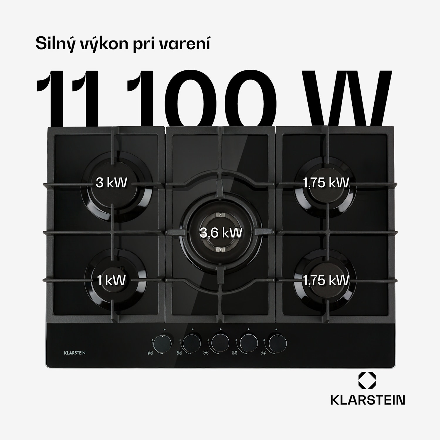 Ignito 5, plynová varná doska, 5 Sabaf horákov, sklokeramika, čierna 75 cm | Čierna