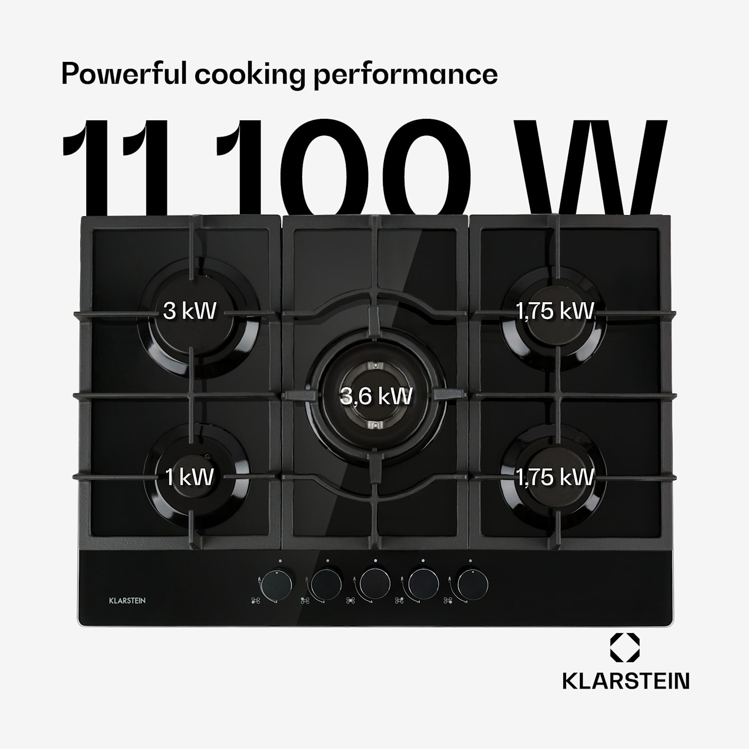 Ignito 5 Zone Gas Hob 5-Burner Burner Glass Ceramic Black 