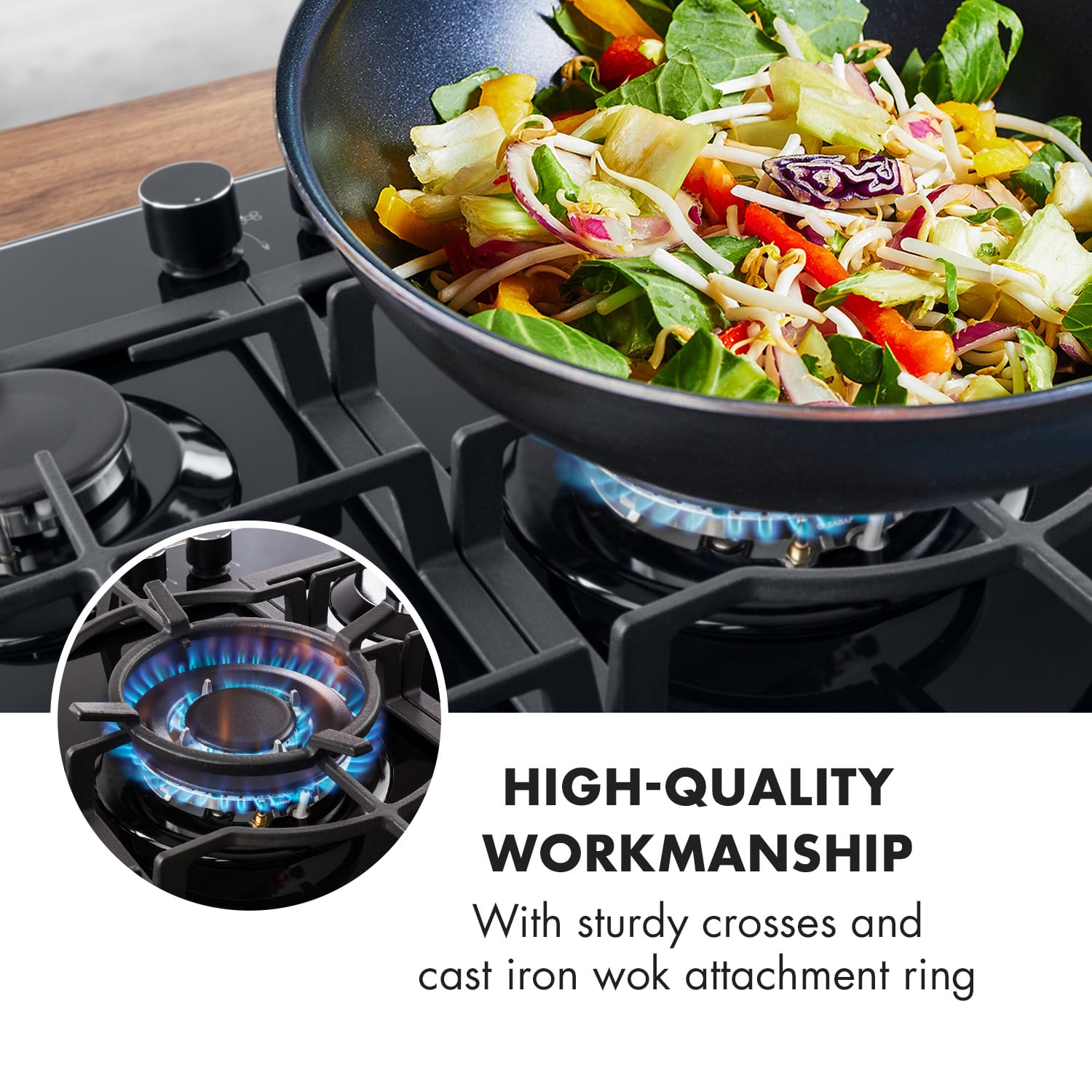 Ignito 5 Zonen Cocina a gas con 5 quemadores Vitrocerámica Negro 