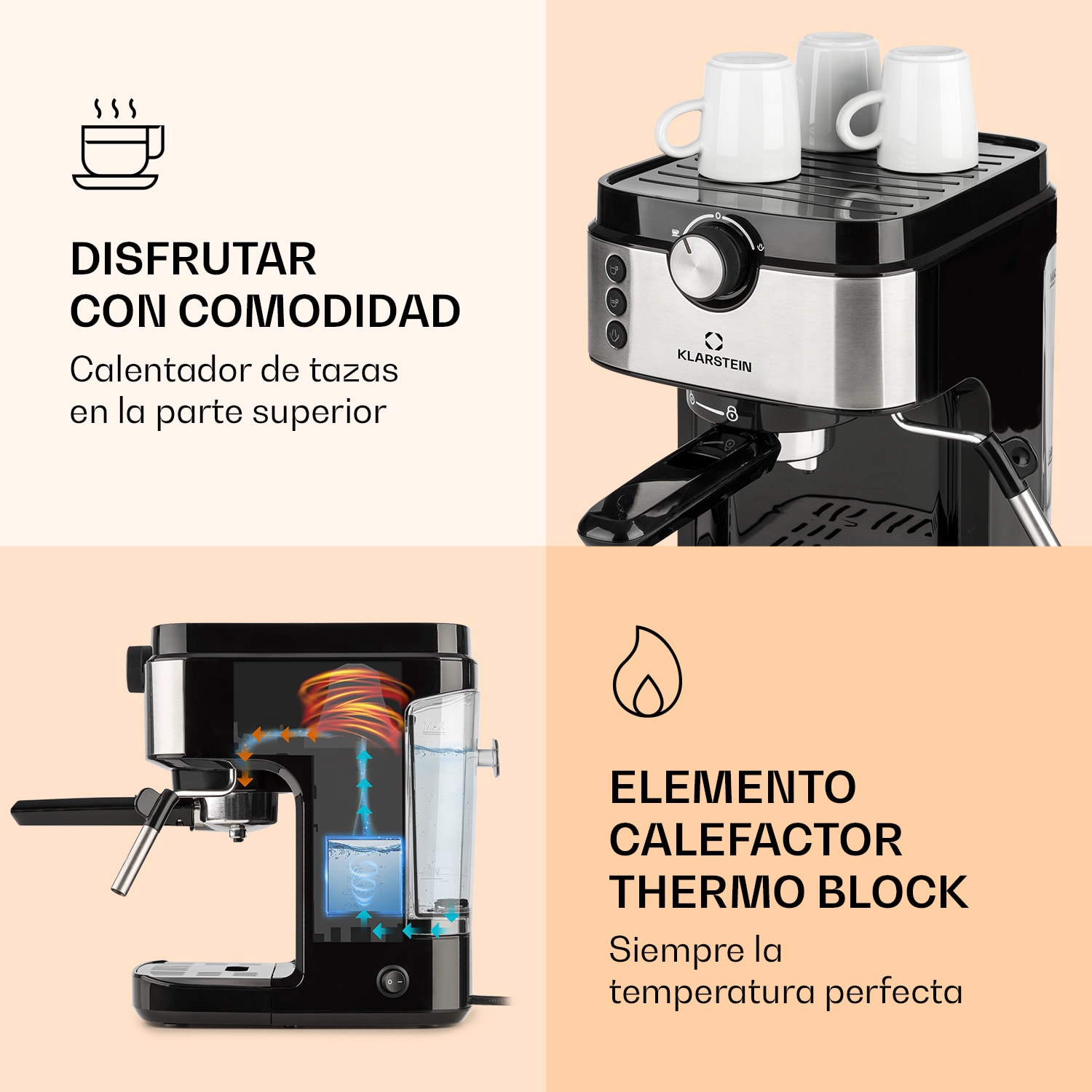 Cafetera expreso BellaVita Espresso 20 bares 1575 W 900 ml Placa calentadora de tazas 