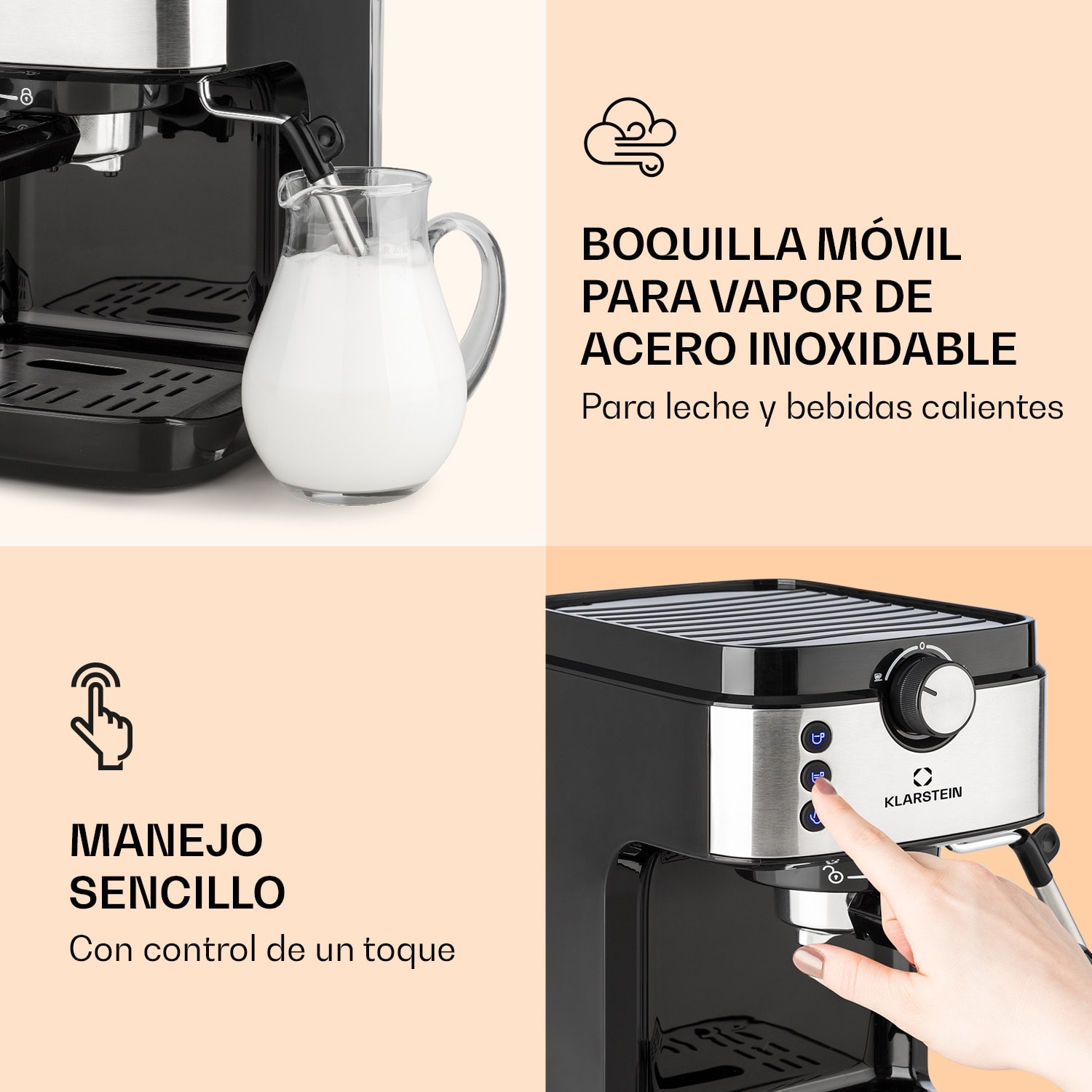 Cafetera expreso BellaVita Espresso 20 bares 1575 W 900 ml Placa calentadora de tazas 