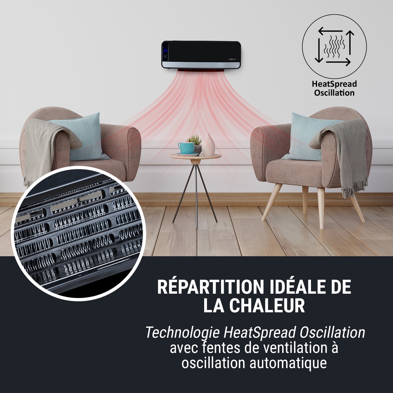 Heat Spire Radiateur colonne soufflant 1200W 2000W minuterie thermost