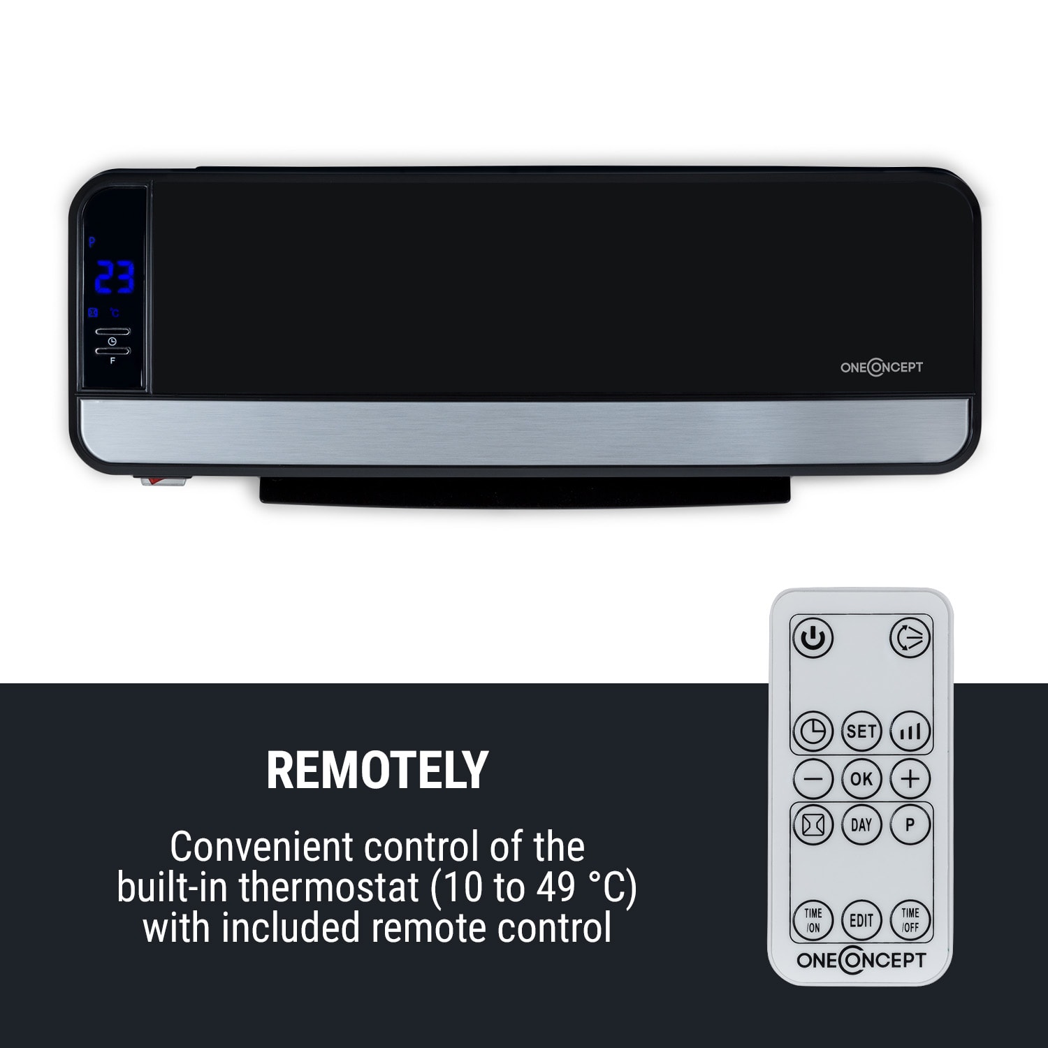 Wallkyrie, încălzitor de perete, 1000 W / 2000 W, 10 - 49 ° C, termostat, negru