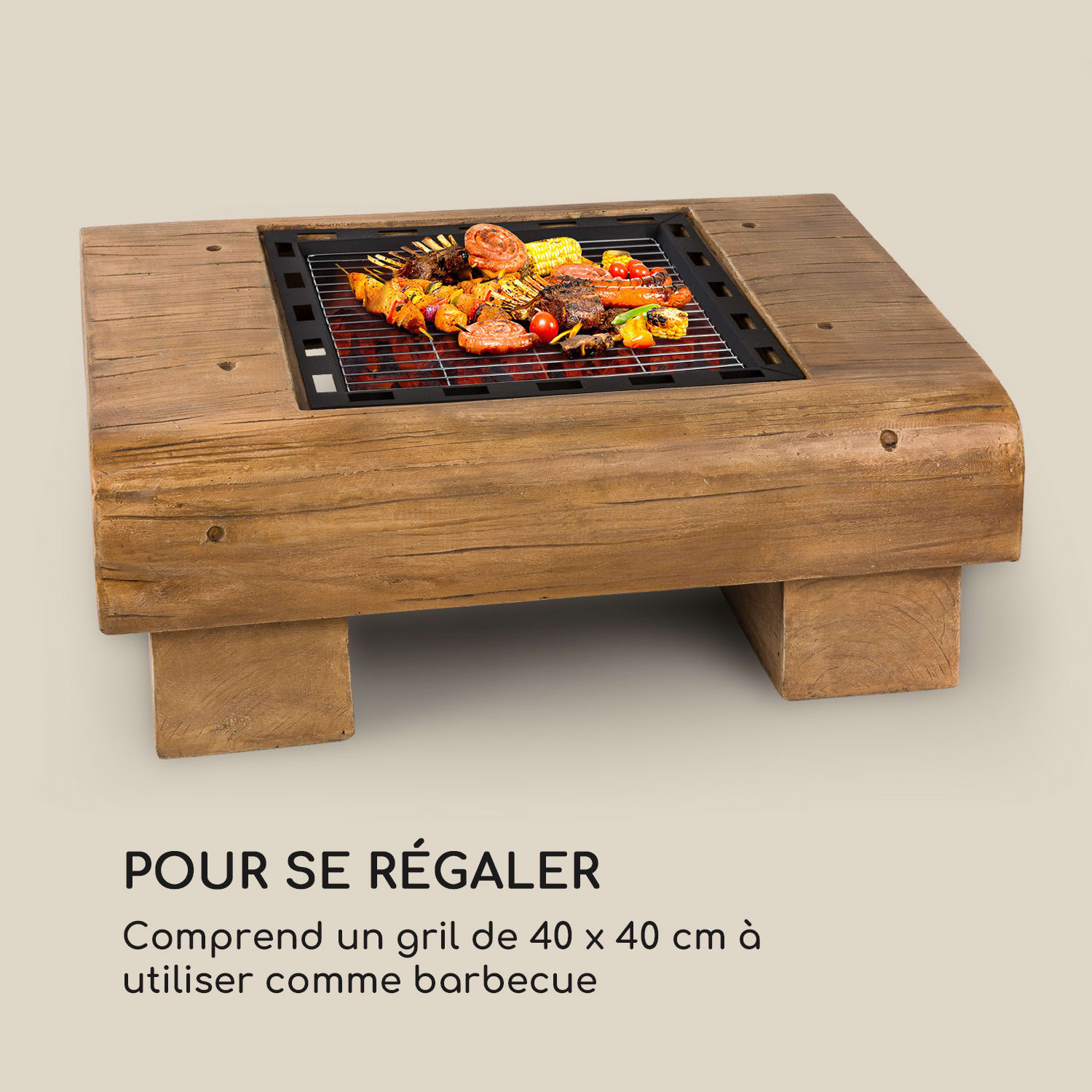 Lombardia Braséro de jardin grille 40x40cm pare-étincelles aspect bois 