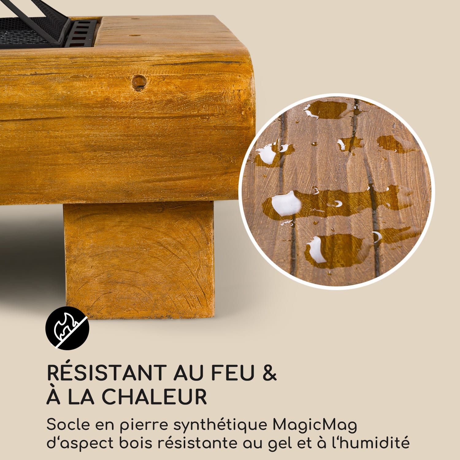 Lombardia Braséro de jardin grille 40x40cm pare-étincelles aspect bois 