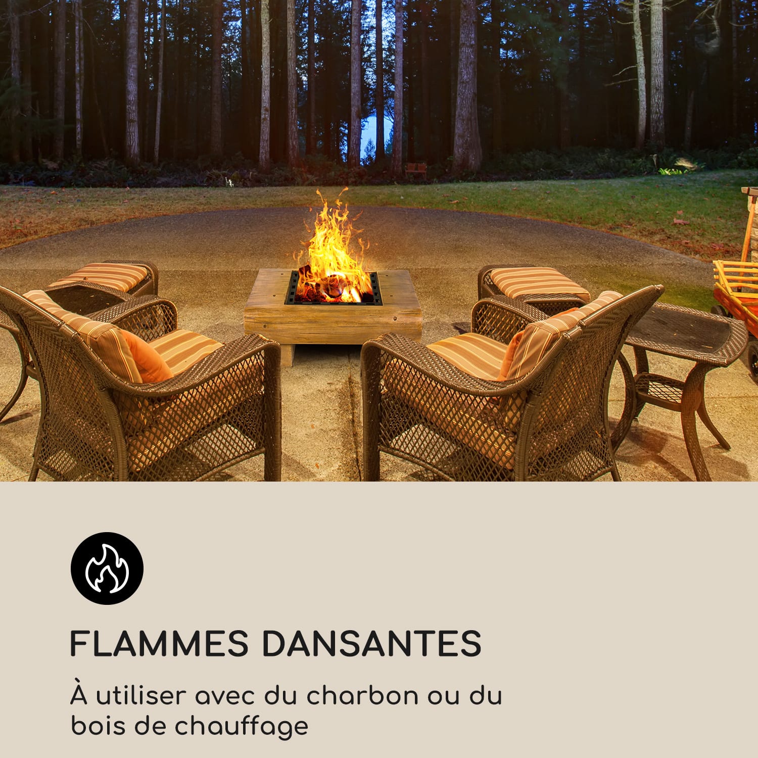 Lombardia Braséro de jardin grille 40x40cm pare-étincelles aspect bois 