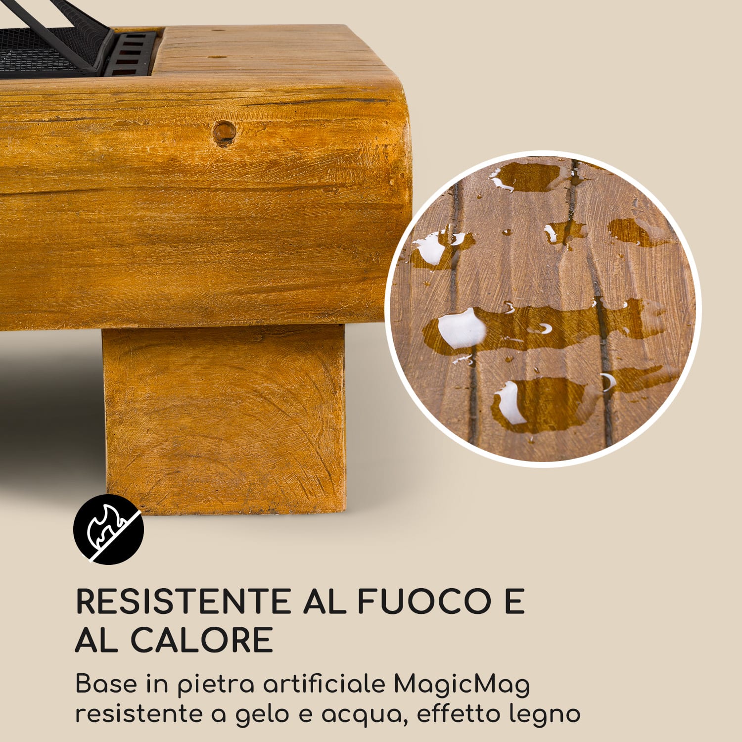 Lombardia Braciere 40x40 cm BBQ-Pit Antiscintilla MagicMag Effetto Legno 