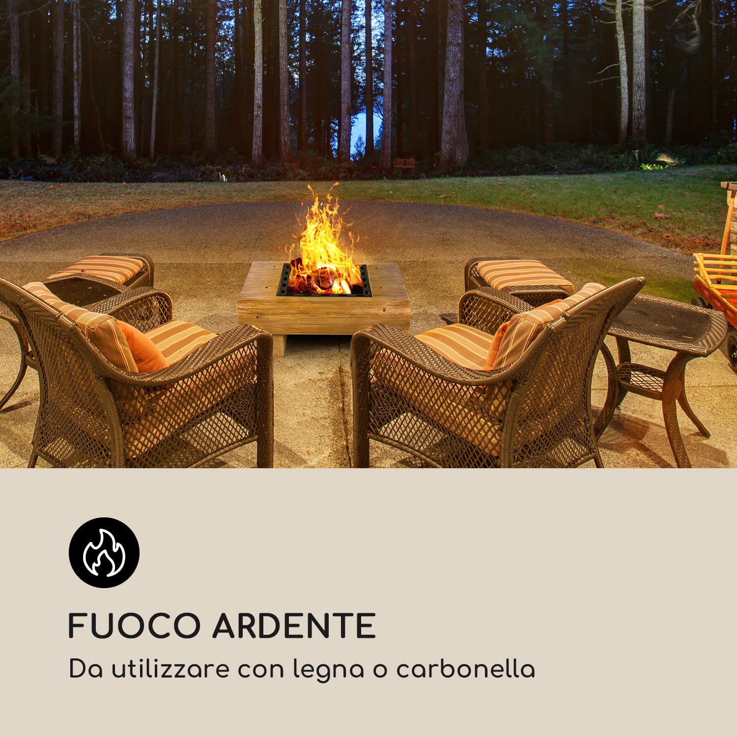 Lombardia Braciere 40x40 cm BBQ-Pit Antiscintilla MagicMag Effetto Legno 
