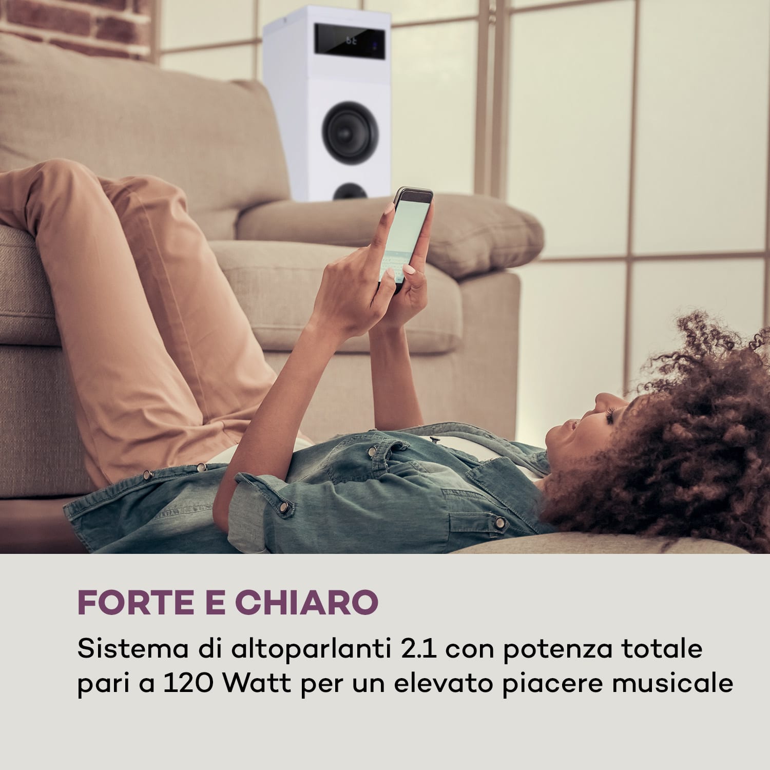 Karaboom 100 - Altoparlante a torre, 120W max., Bluetooth, 2 in 1, USB 