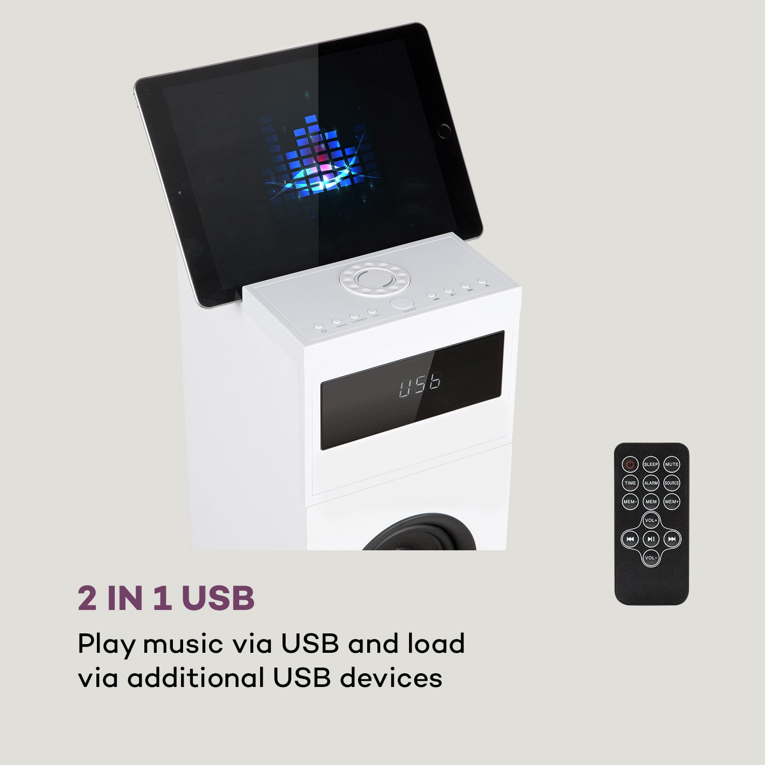 Karaboom 100, kolumna głośnikowa, maks. 120 W, Bluetooth, 2 v 1 USB, kolor biały