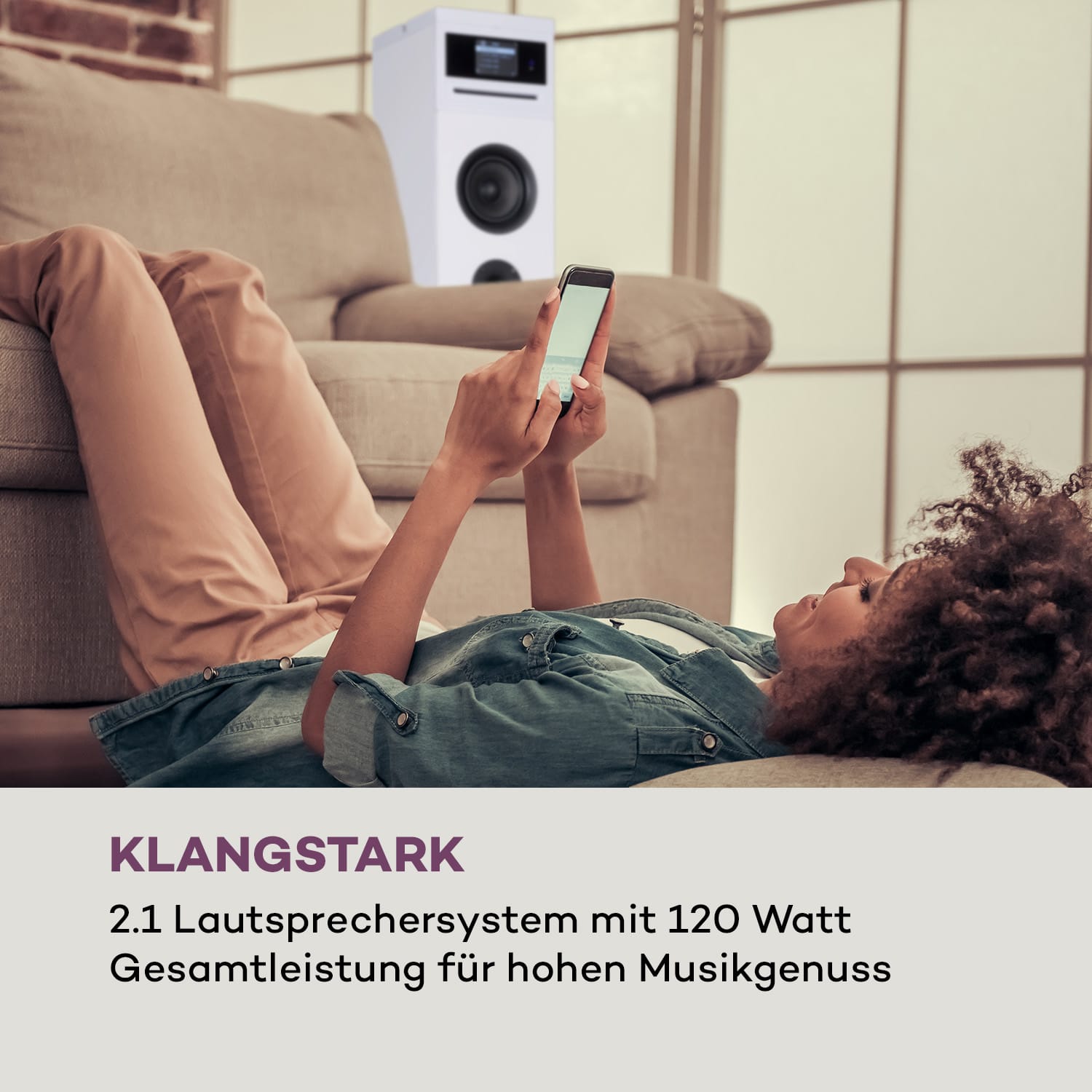 Karaboom 100 Wifi Turmlautsprecher Internetradio DAB+ BT 120W weiß Weiß