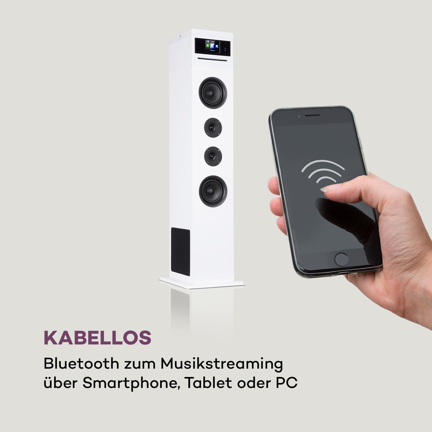 Karaboom 100 Wifi Turmlautsprecher Internetradio DAB+ BT 120W weiß Weiß