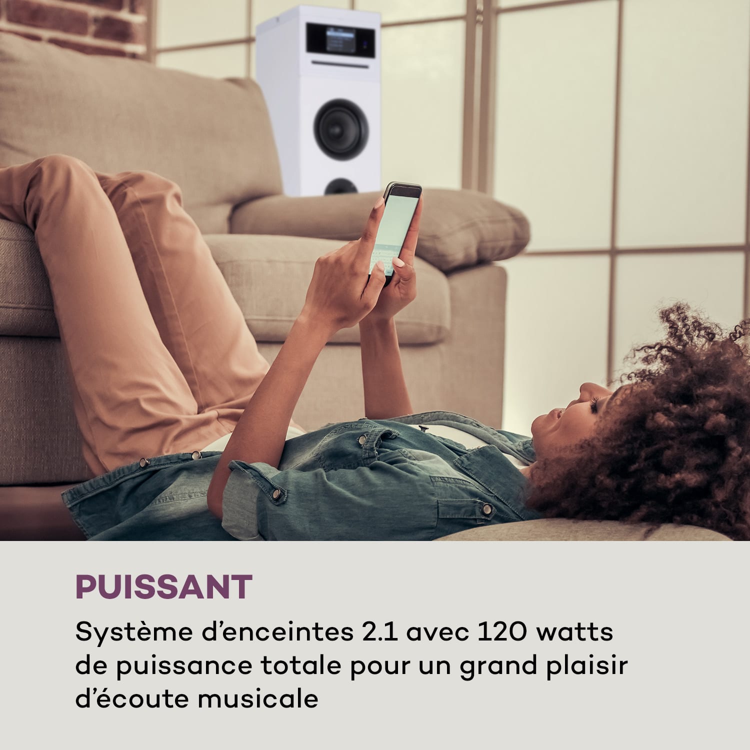 Karaboom 100 Wifi Enceinte colonne radio Internet DAB+ Bluetooth 120W blanc Blanc
