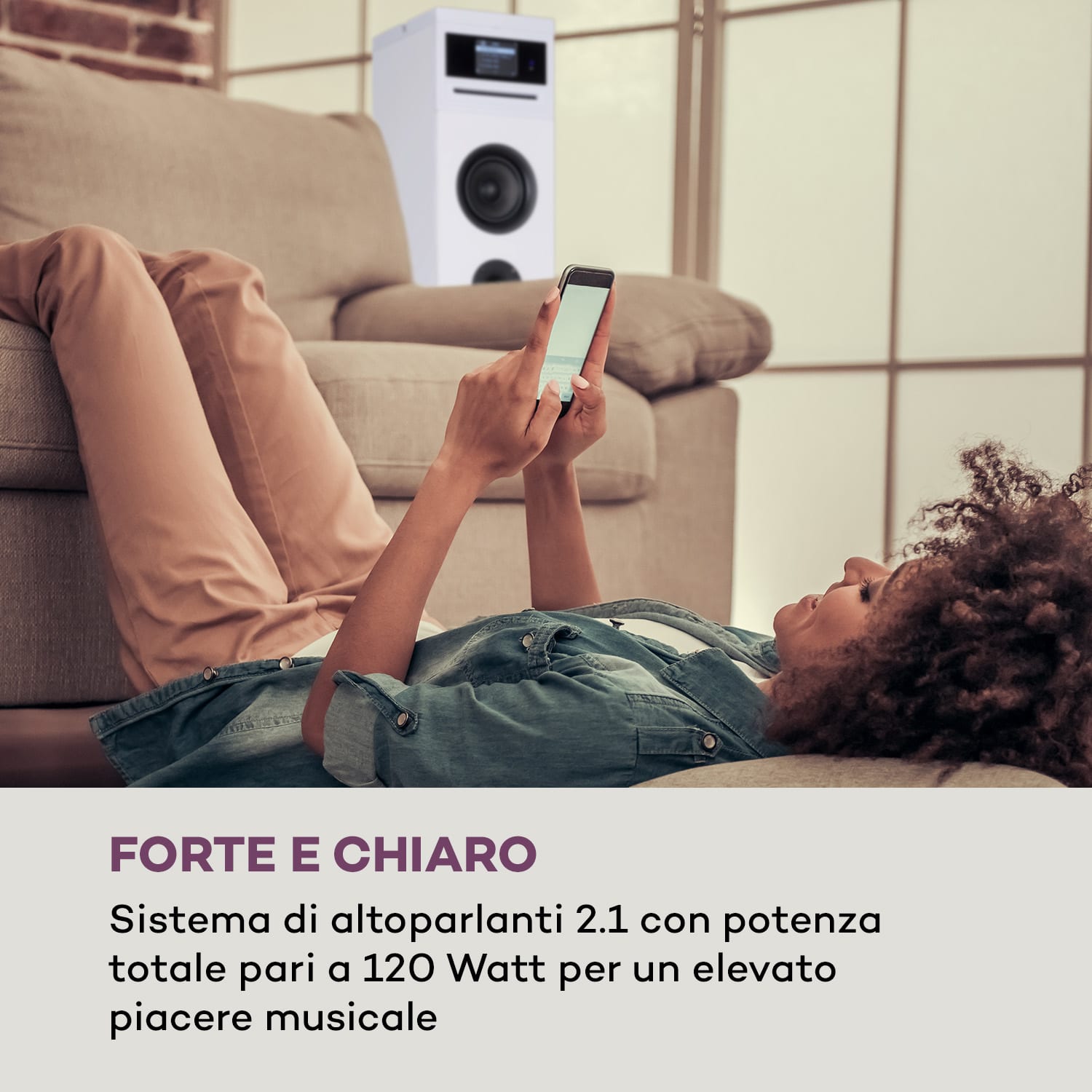 Karaboom 100 Wifi Tower Speaker Internet Radio DAB+ BT 120W bianco Bianco