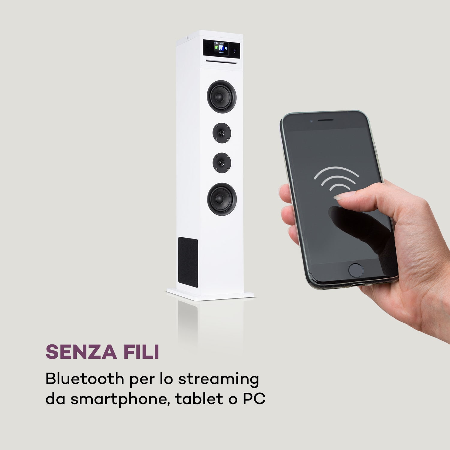 Karaboom 100 Wifi Tower Speaker Internet Radio DAB+ BT 120W bianco Bianco