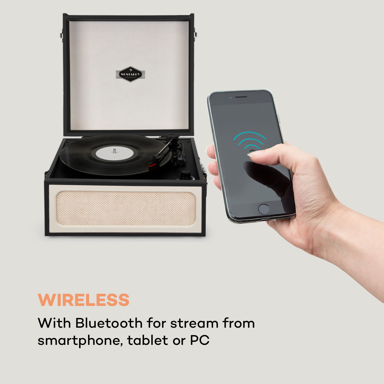 Sarah Ann, gramofon, bluetooth, USB, 33, 45 a 78 ot./min., černý/krémový