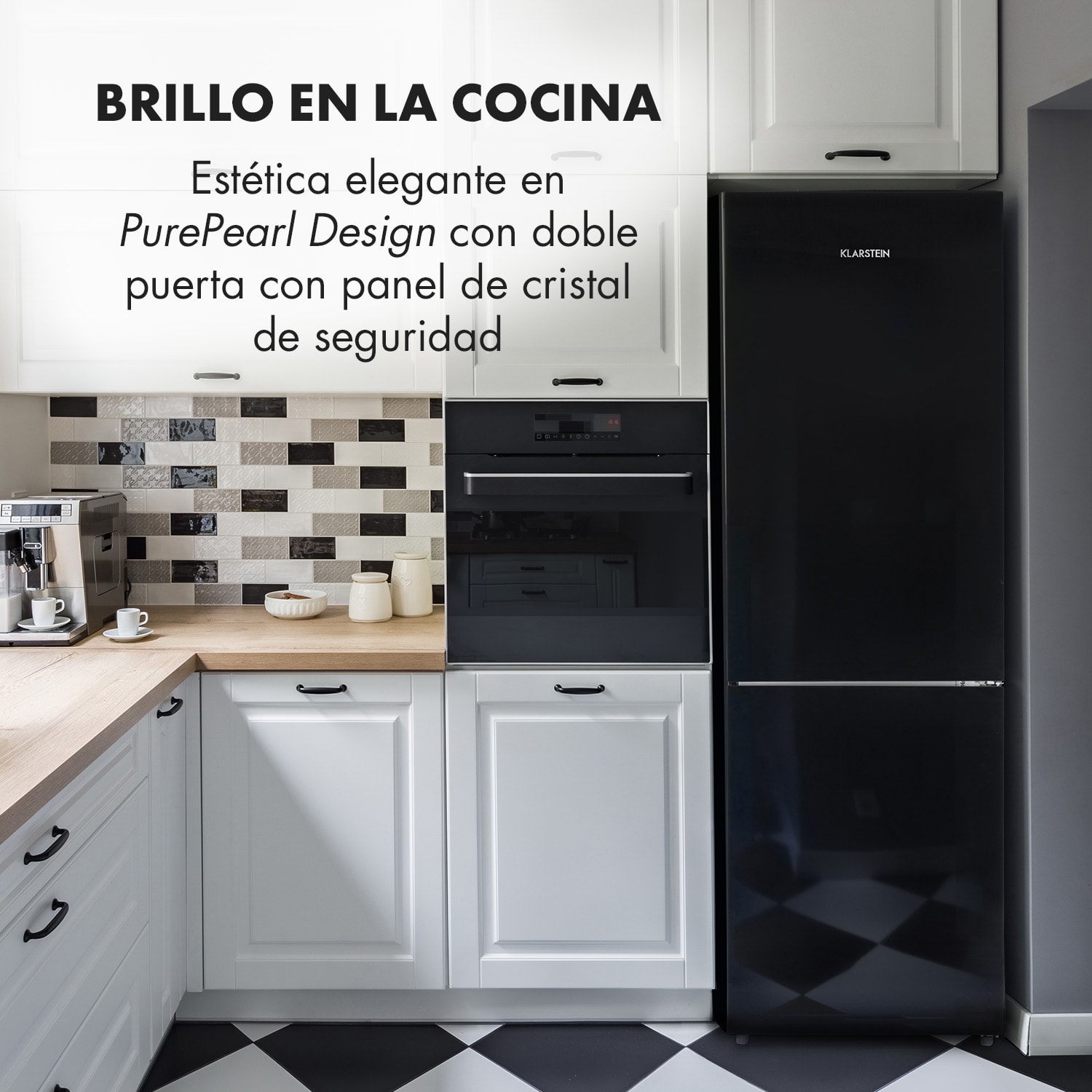 Klarstein Luminance Frost Frigorífico combi 300L A+ 4 estantes de cristal Cajón de verdura Crisper Negro 